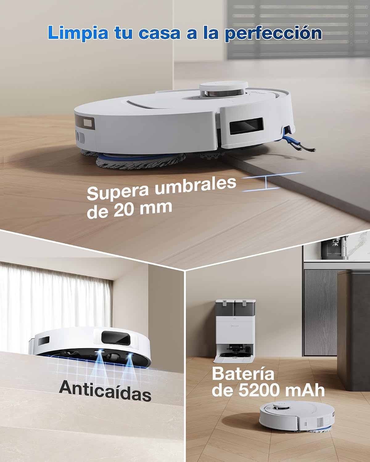 ECOVACS DEEBOT T30C Omni GEN2 Robot Aspirador con estación, 25000Pa, Lavado a Agua Caliente 75℃, mopa OZMO Turbo 2.0, Cepillo ZeroTangle 3.0, Limpieza húmeda adaptativa, Blanco