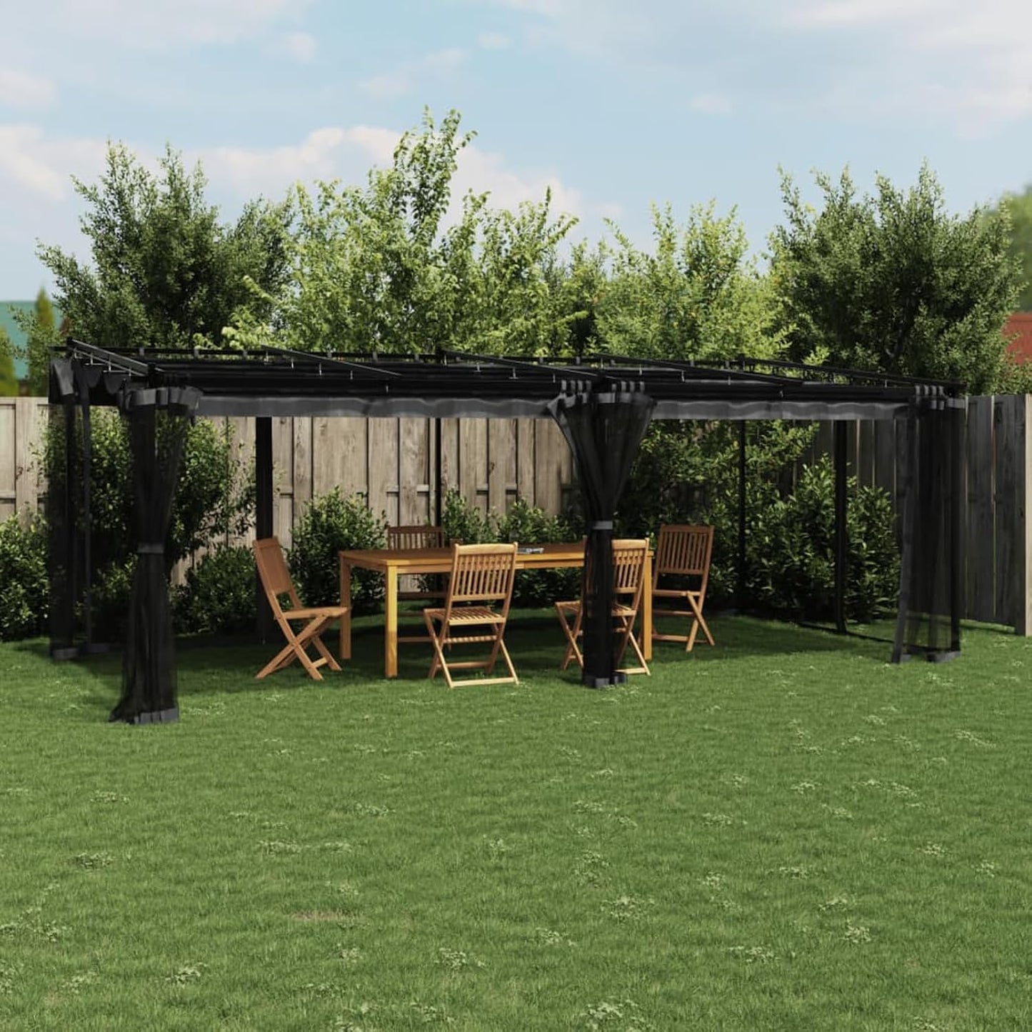IKAYAA Pérgola de Jardín con Techo Retráctil y Paredes de Malla, Pérgola de Aluminio 6 x 3 m, Cenador de Jardín, Poliéster Resistente al Agua y a UV para Patio Terraza Exterior Antracita