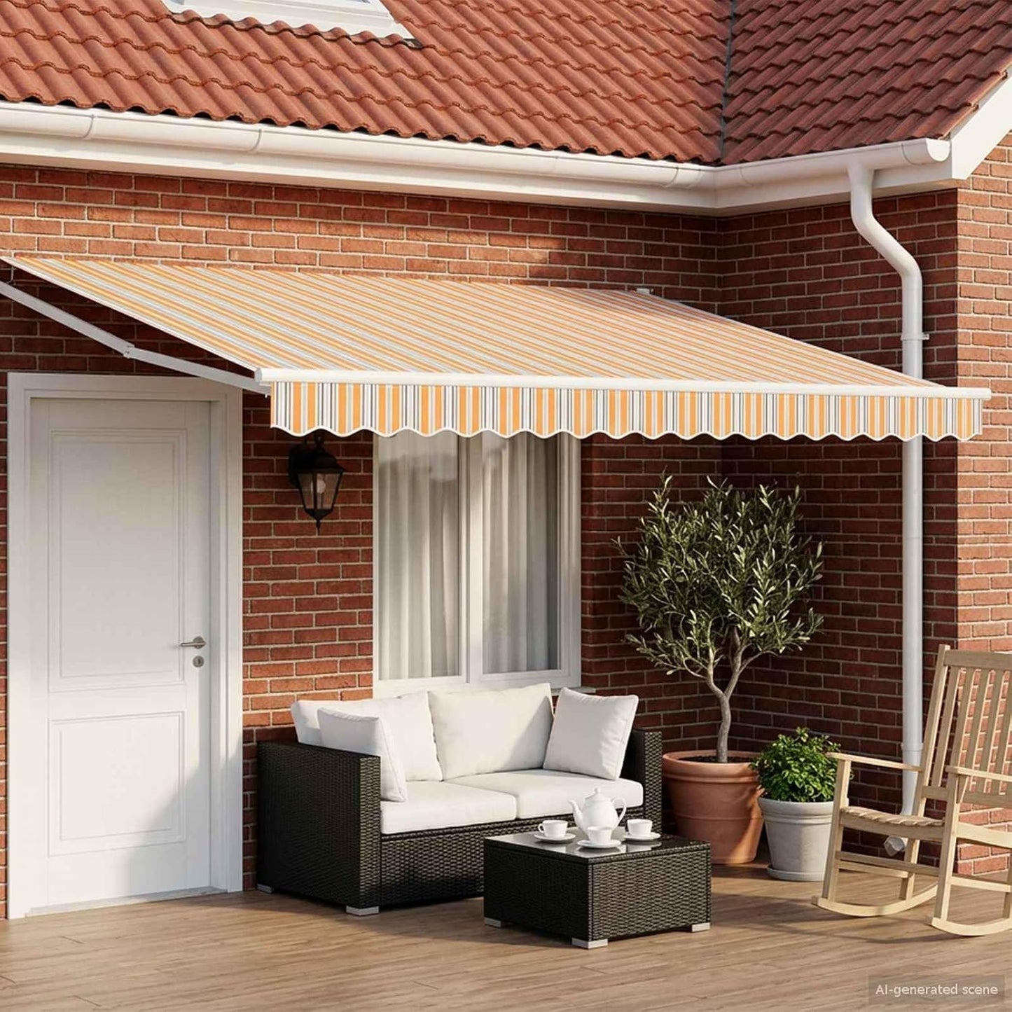 vidaXL Toldo Eléctrico Retráctil Azul y Naranja 5x3m Toldo Eléctrico Moderno Toldo de Jardín con Mando a Distancia Soluciones de Sombra Exterior Retráctil Ecológico