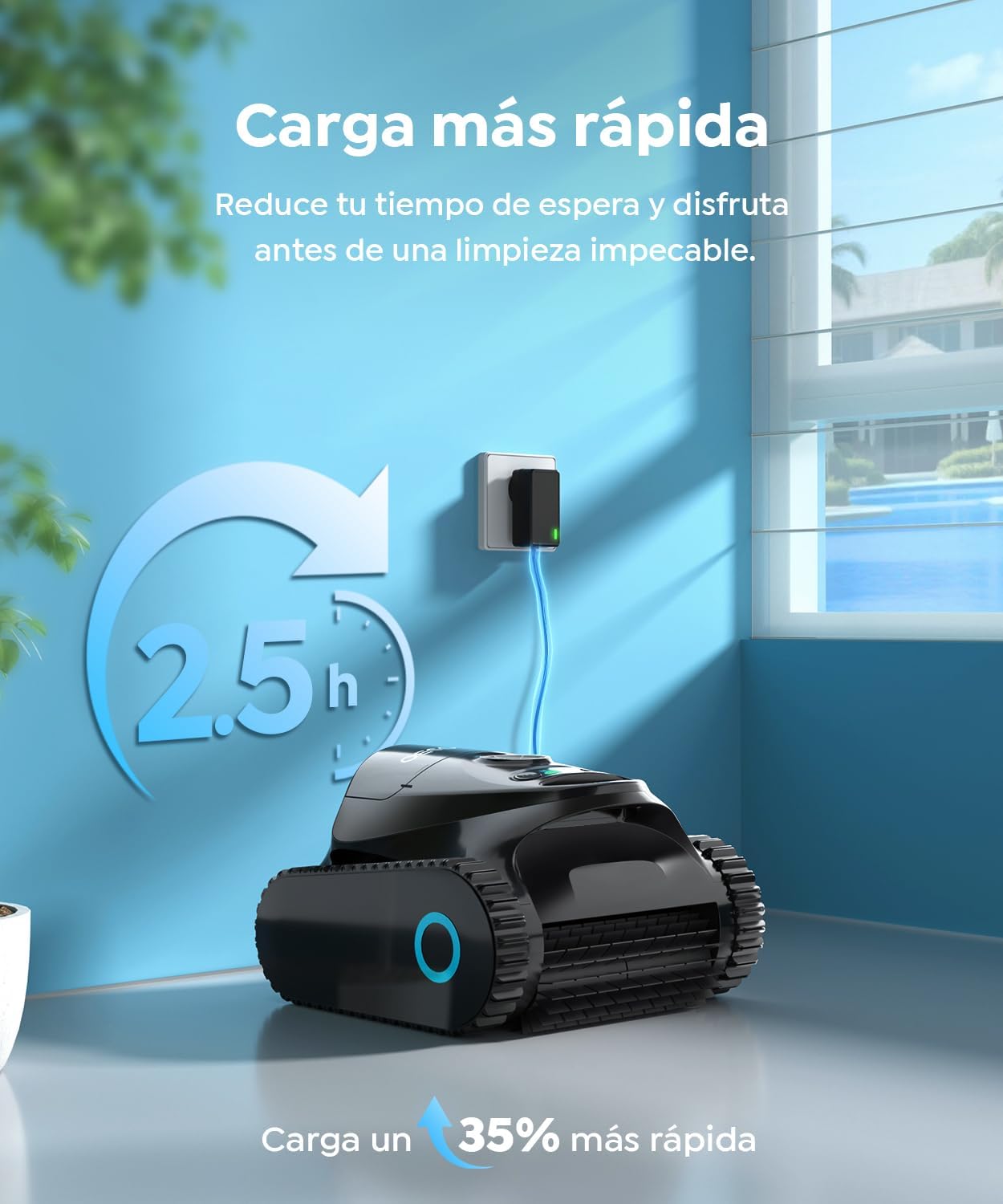 C1 Robot Piscina Limpiafondos y Paredes, Autonomía 180 min, Doble Filtración, 3 Motores, Succión Potente, Control por App, Robot Limpiafondos Piscina Inalámbrico 150㎡