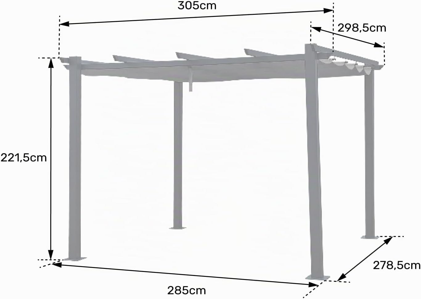 Happy Garden Pérgola Independiente 3 × 3m Cassis Gris Estructura de Aluminio
