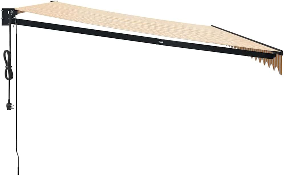 Brokky Toldo Motorizado 5 x 3 m Toldo Articulado Eléctrico con Mando a Distancia para Terraza, Jardín-Amarillo y Blanco-5 x 3 m-Marco Antracita