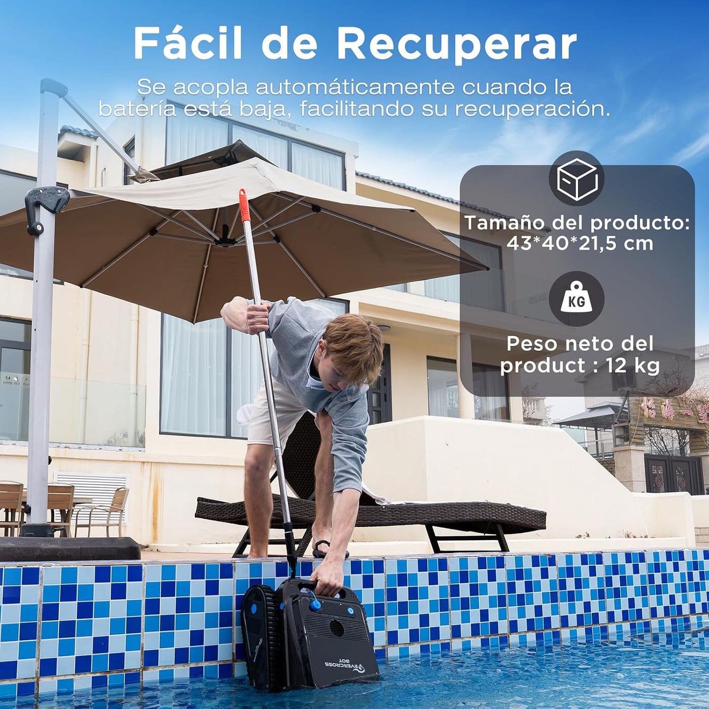 U8 Robot Piscina sin Cable con App, Limpia Fondo, Paredes y Línea de Agua, 120 Min Autonomía, 4 Motores, Navegación Inteligente, hasta 200 m²