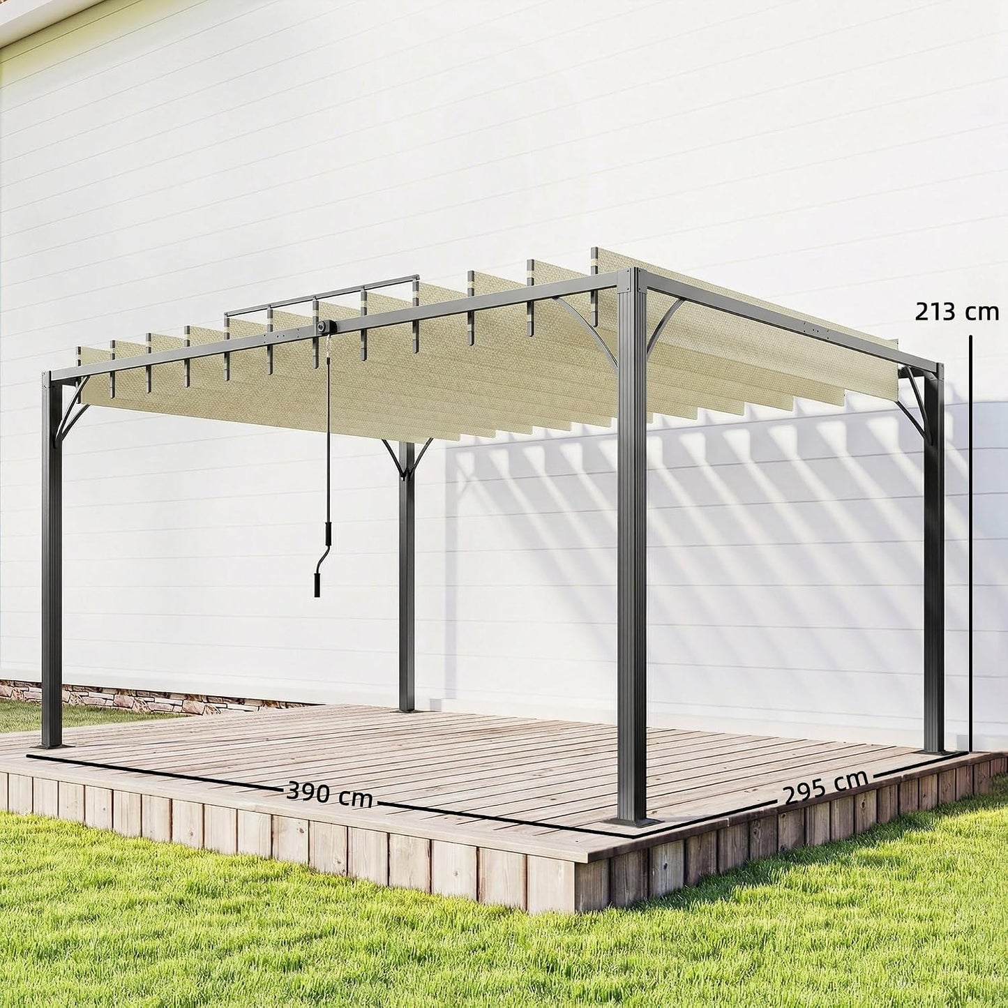 Outsunny Pérgola de Jardín 3x4 m, Cenador de Jardín con Techo de Lamas Orientables a 135°, Columna de Aluminio, Vigas de Hierro, Protección UPF30+, Pabellón para Exterior, Patio, Terraza, Blanco Crema
