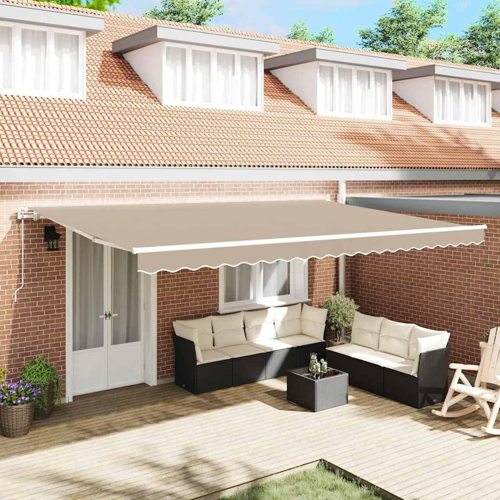 Brokky Toldo Motorizado 5 x 3.5 m Toldo Articulado Eléctrico con Mando a Distancia para Terraza, Jardín-Beige-5 x 3,5 m-Marco Blanca