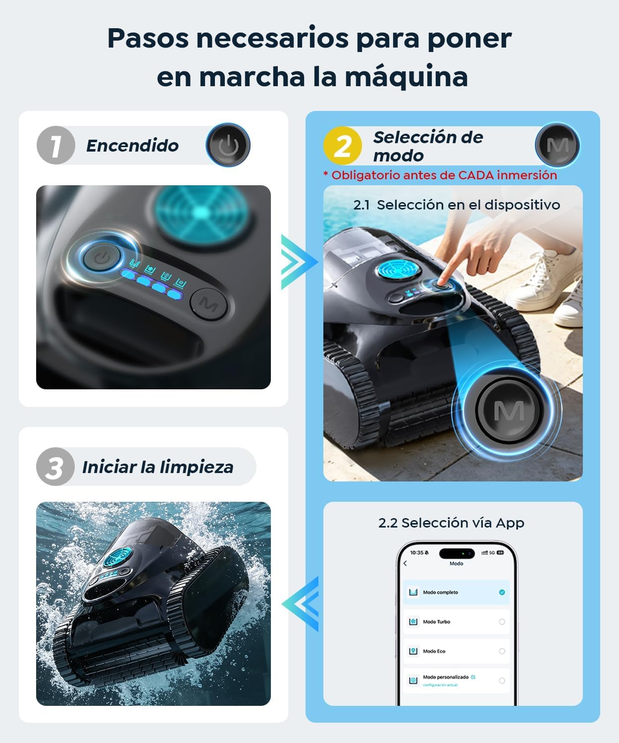 C1 Robot Piscina Limpiafondos y Paredes, Autonomía 180 min, Doble Filtración, 3 Motores, Control por App, Robot Limpiafondos Piscina Inalámbrico 150㎡, Azul Oscuro
