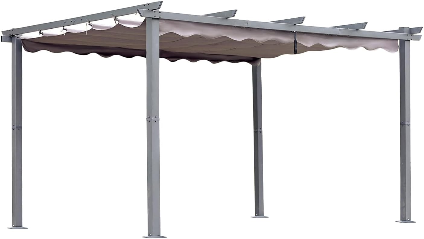 [Actualizado] Angel Living Pérgola de Aluminio con Techo Retráctil, Pabellón con Diseño Elegante, Cenador con Tela de Poliéster Resistente al Agua y a UV, Uso para el Exterior (3 x 4, Gris)