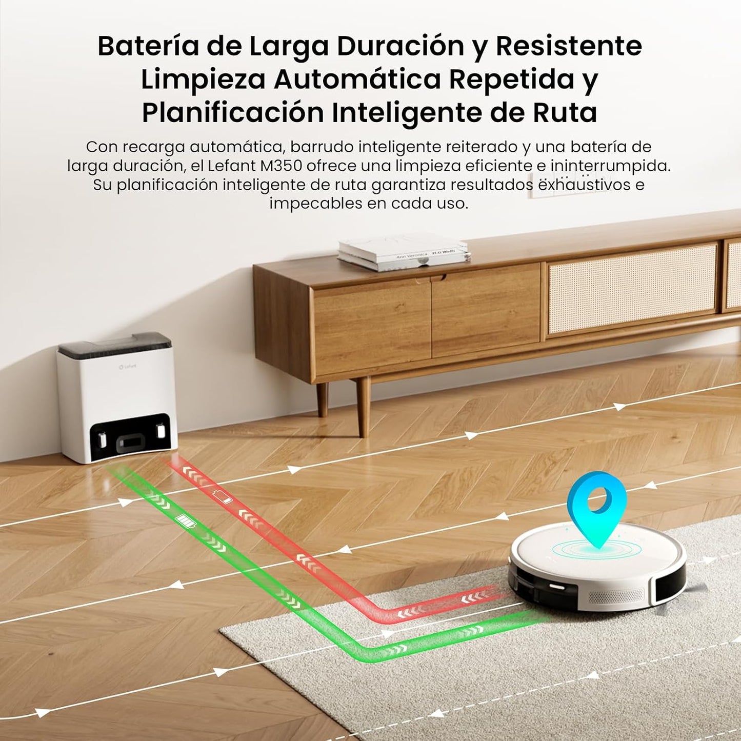 Lefant M350 Robot Aspirador y Fregasuelos con Mapeo Láser ToF, Cuerpo Ultra Delgado 7.9 cm, Succión 6000 Pa, Autovaciado 75 Días, Ideal para Apartamentos, WiFi/Alexa/App,Blanco