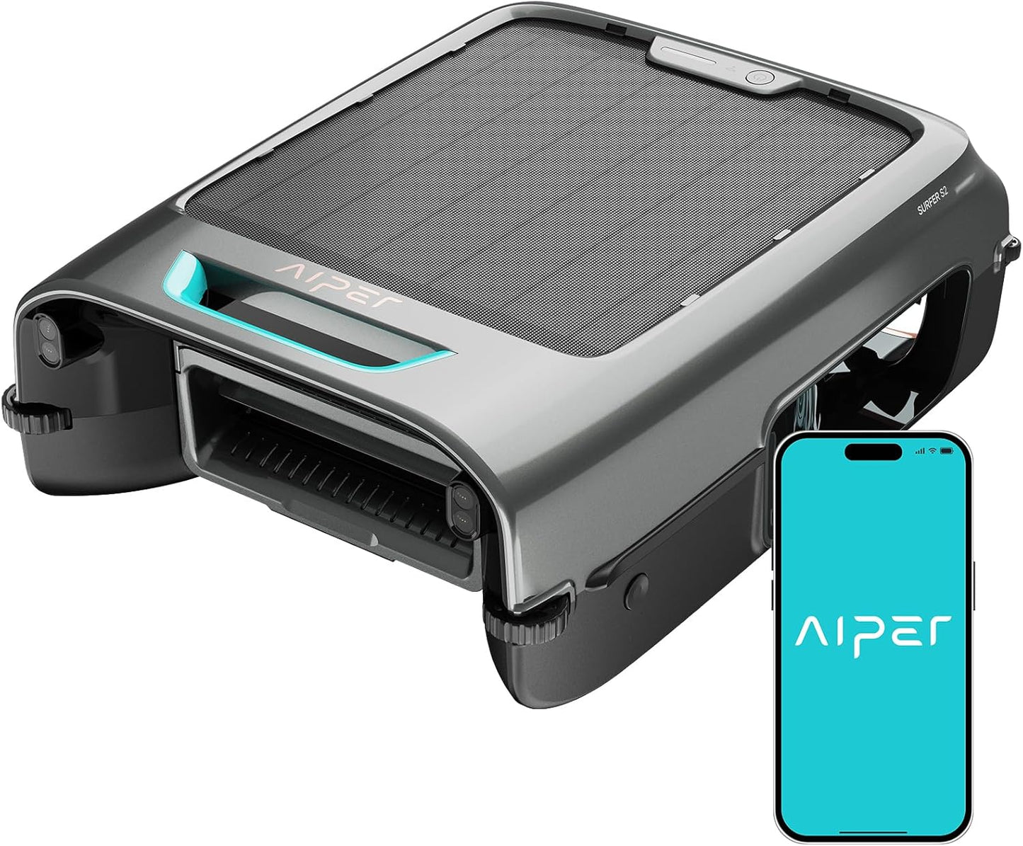 AIPER EcoSurfer S2 Robot Skimmer Superficie Piscina Solar, Robot Piscina Inalámbrico con App, Limpieza de Superficie 24/7, Carga Solar y DC, Detección de Obstáculos, Filtro 150 µm, Actualizaciones OTA