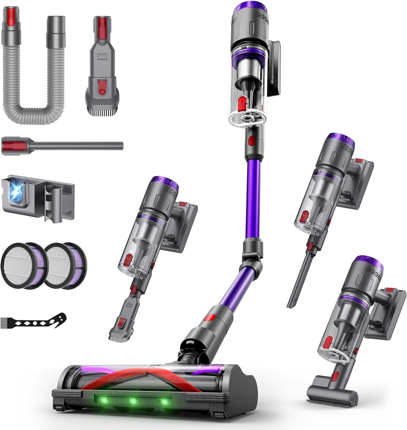 Aspiradora Sin Cable 58000Pa/600W/75Min, Escoba Aspiradora sin Cable con Brazo Flexible, Tubo Flexible de 1 m, Boquilla Mini FurTornado™, Ideal para Suelos, Alfombras y Pelo de Mascotas