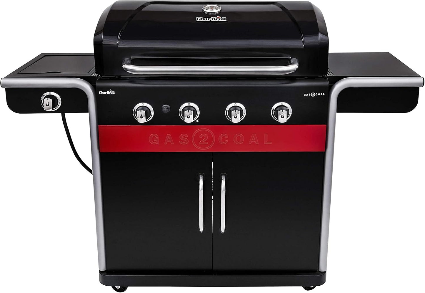 Gas2Coal® Barbacoa híbrida: barbacoa de gas y carbón de tres quemadores, acabado en negro.
