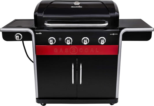 Gas2Coal® Barbacoa híbrida: barbacoa de gas y carbón de tres quemadores, acabado en negro.