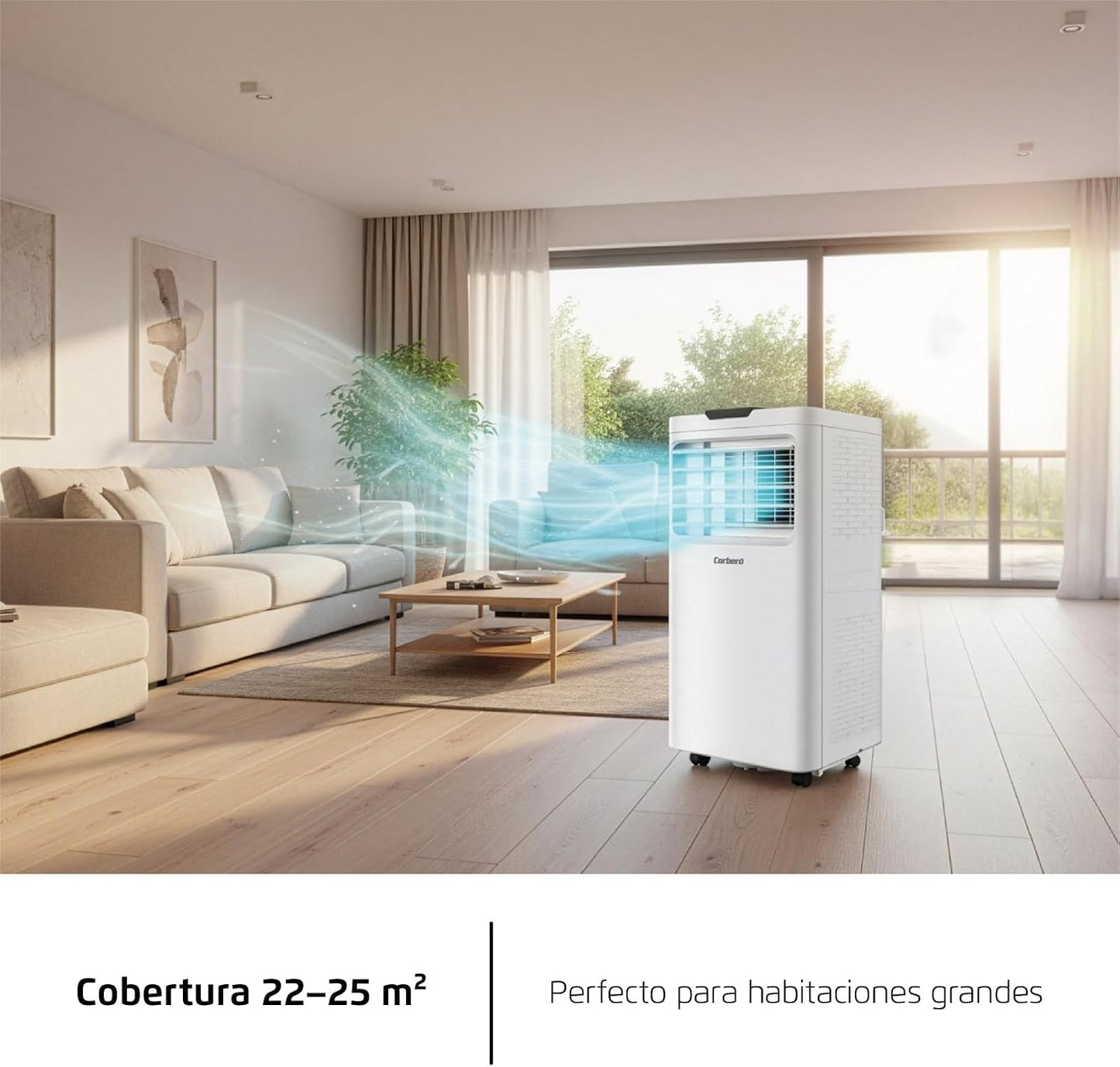 Corberó - Aire Acondicionado Portátil 3 en 1 con Mando | CPC12 | 12000BTU- 3500 Frigorías | Cobertura 22-25 m² | 16-31 ºC | Refrigeración | Ventilador | Deshumidificación |Temporizador