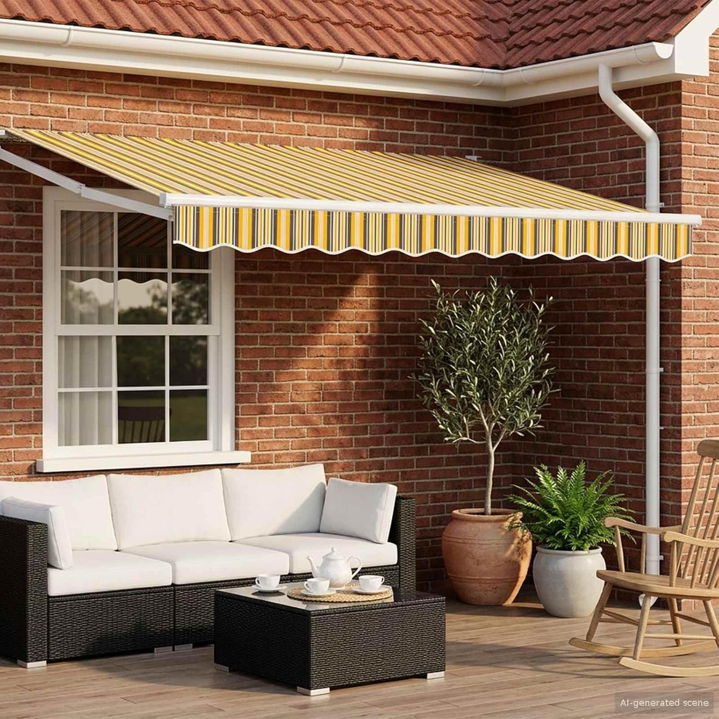 vidaXL Toldo Retráctil Eléctrico Amarillo, Gris y Blanco 3 x 2 m, Cortina eléctrica Moderna, toldo Exterior con Control Remoto, Cubierta de Patio ecológica, soluciones solares