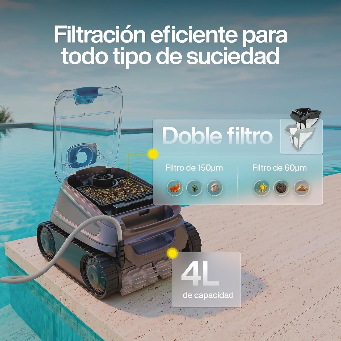 Zodiac CNX 30 iQ - Robot limpiafondos automatico con cable Piscina hasta 12x6m, Limpia Fondo, Paredes y Linea Flotación. Control vía App, Tecnología ciclónica - Incluye Cable de 18m y Doble filtración