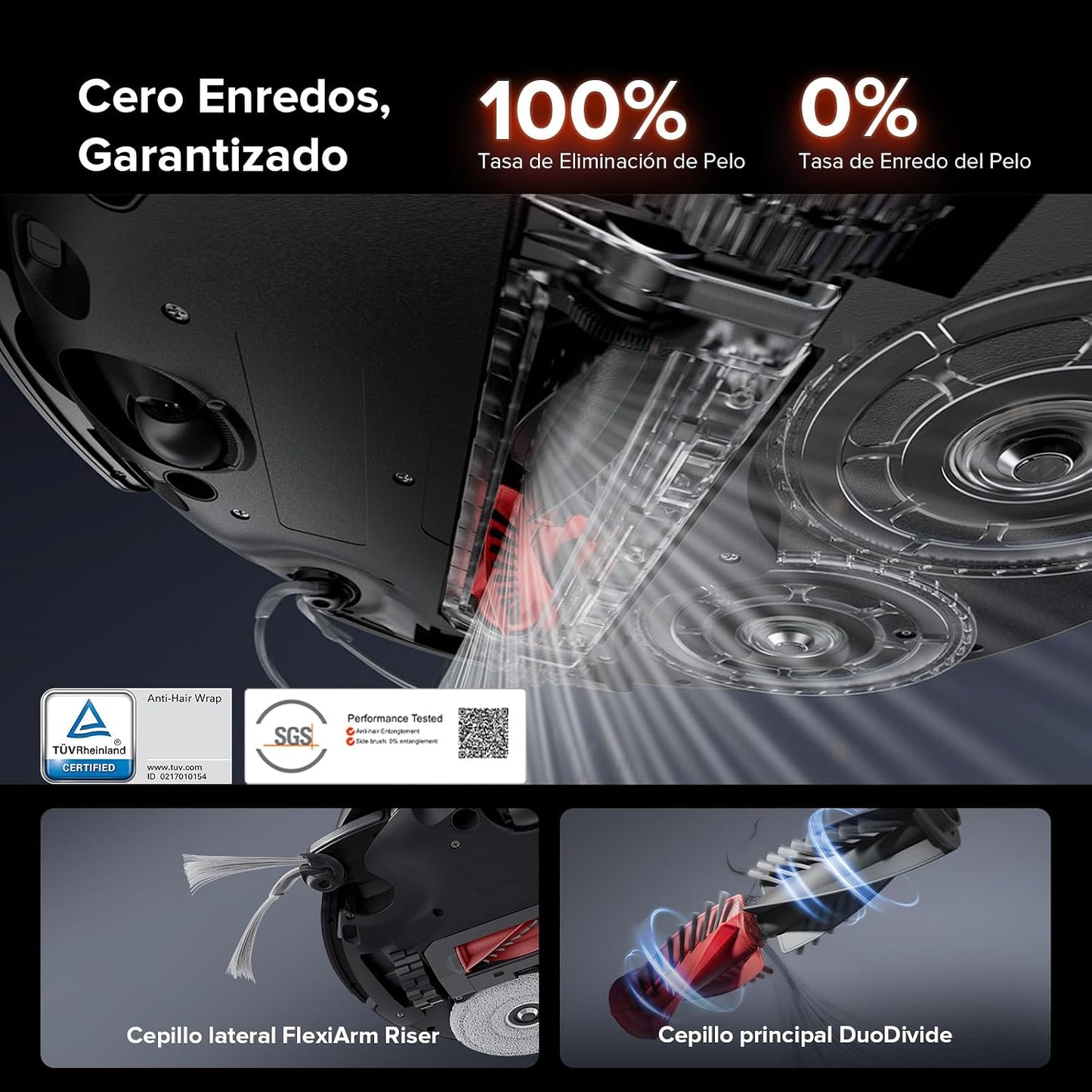 roborock Saros 10R Robot Aspirador 22000Pa Succión con mopa, Cuerpo Ultrafino de 7,98 cm, Obstáculo Extremo de 4 cm, Sin enredos, FlexiArm Riser, Vaciado Automático, Secado con Aire Caliente, Negro