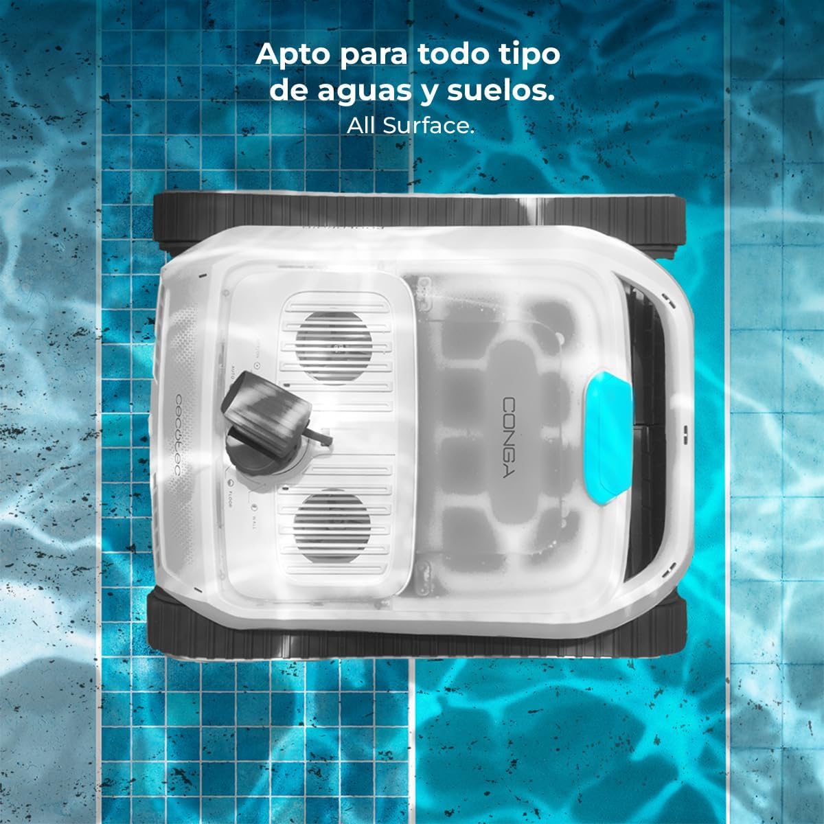 Cecotec Robot Limpiapiscinas para Fondos, Paredes, Línea de Flotación y Superficie Conga Pooldroid 10000 TotalClean AquaSkater. 300m2, Limpieza Ordenada, Autonomía 150mins, Capacidad 4L, App y Mando