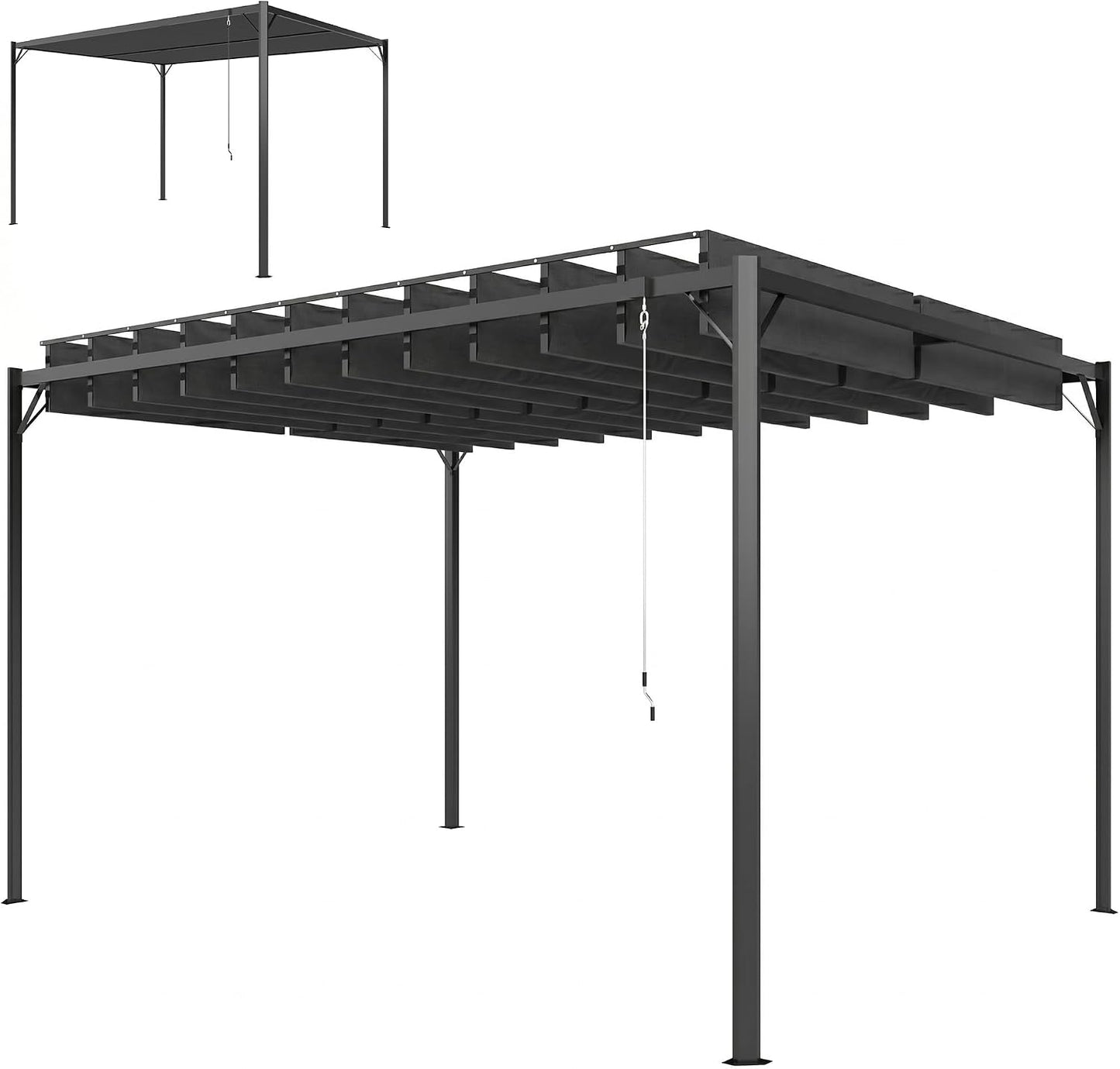 Outsunny Pérgola de Jardín 3x4 m, Cenador de Jardín con Techo de Lamas Orientables, Estructura de Metal, Protección UPF50+, Pabellón para Exterior, Patio, Terraza, Gris Oscuro