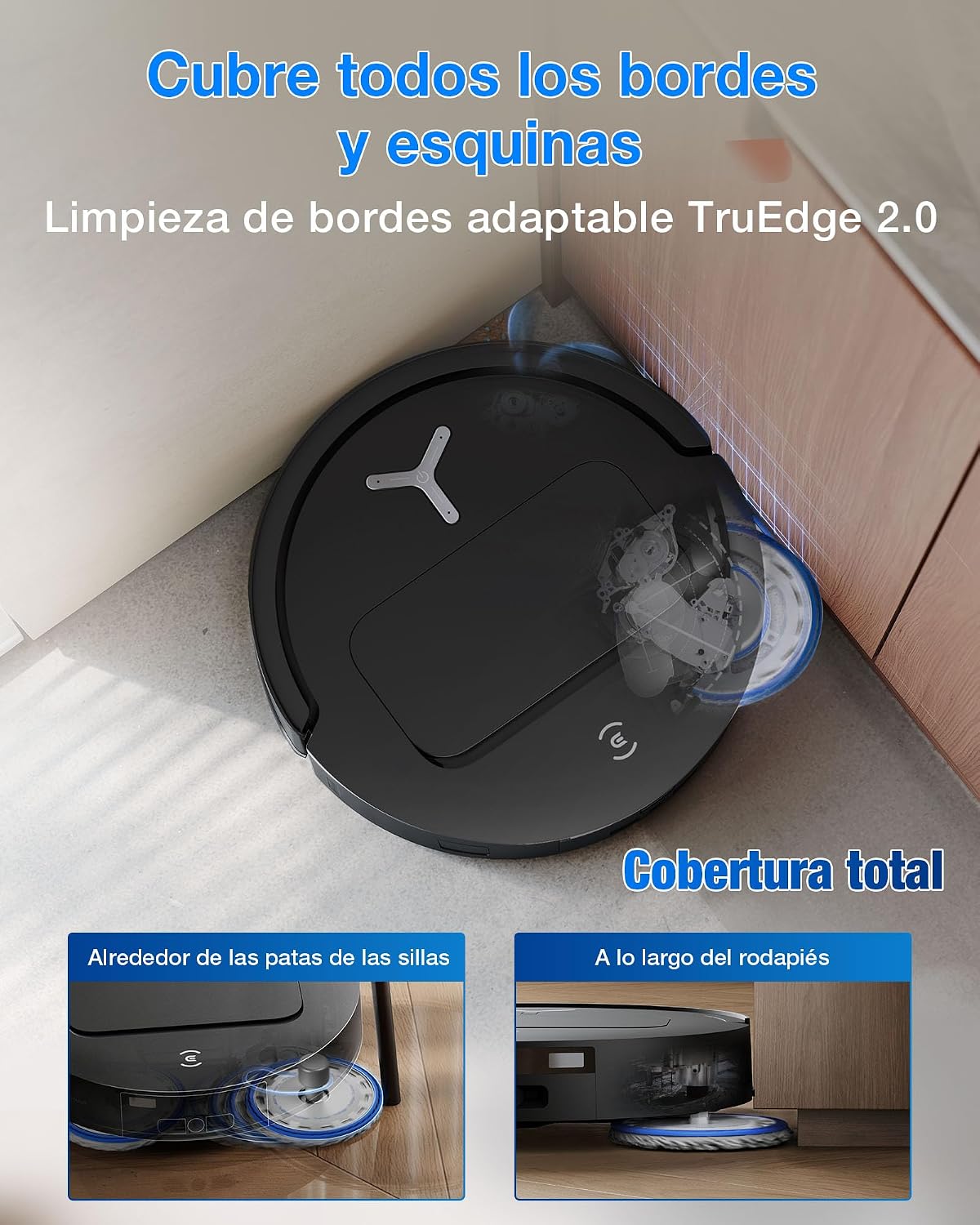 ECOVACS DEEBOT T50 Omni Gen3 Robot Aspirador y fregado, 25 000Pa, Cepillo mopa Extensibles, ZeroTangle 3.0, AIVI 3D 2.0, estación Omni Todo uno, Lavado con Agua Caliente a 75°C, Ultrafino 81mm, Negro