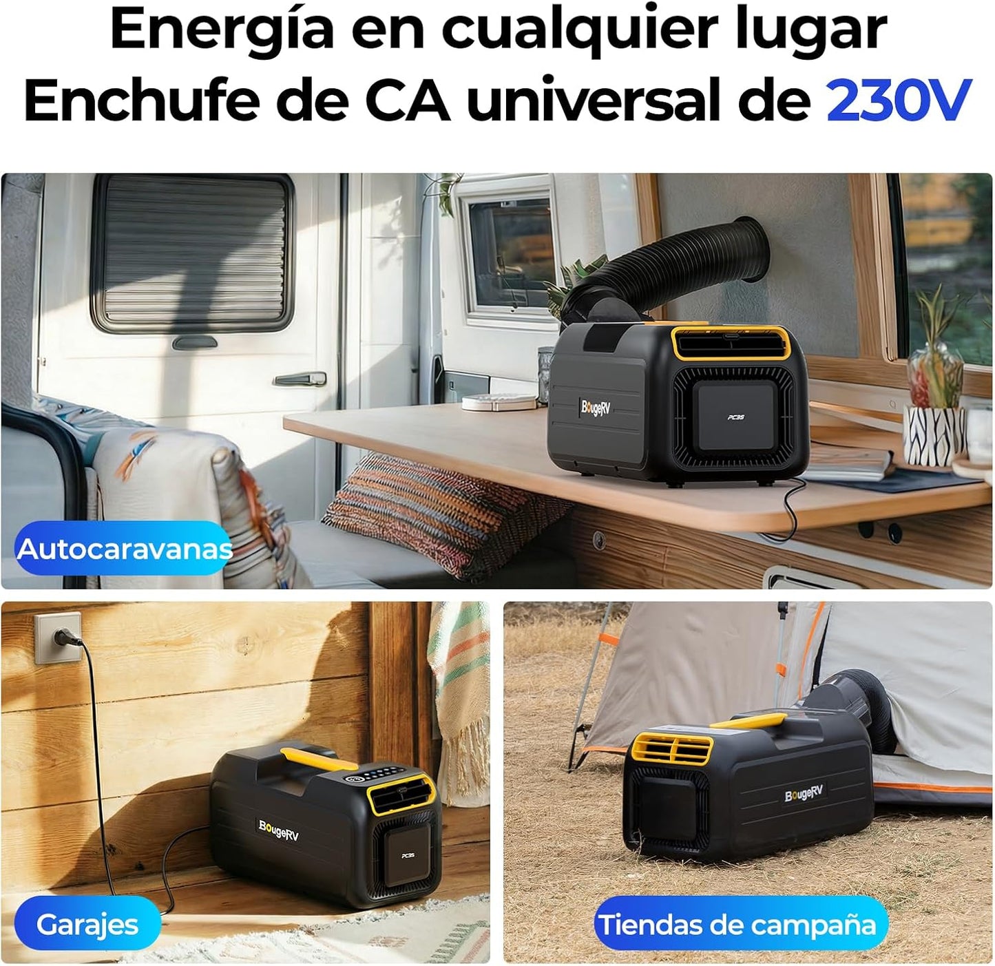 BougeRV PC35 Aire Acondicionado Portátil, 3500 BTU Climatizador, 5 en 1 con App, Compacto, AC 100V-240V, Aire Acondicionado para Camping, Caravana, Tienda, Camión, Furgoneta