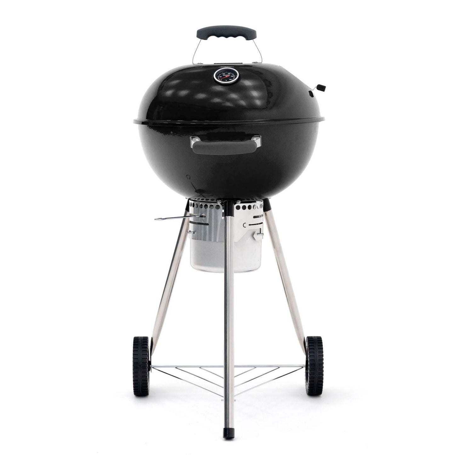 Barbacoa De Carbón Portátil Con Ruedas Kekai Yellowstone 58x47x100 Cm Redonda Con Tapa Y Encendedor Esmaltado En Negro