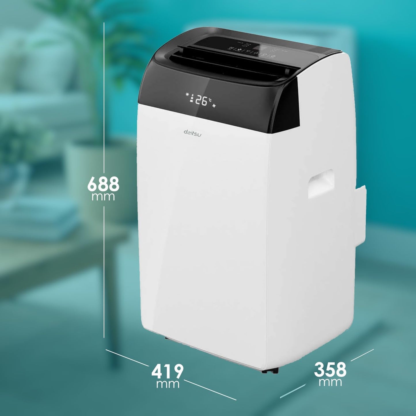 Daitsu - Aire Acondicionado Portátil Frío,Calor, Deshumidificador y Ventilador | 4 en 1 | Alisios Premium APD12FCX | Compacto y Silencioso | Mando a Distancia | Para Hogar u Oficina hasta 30 m²
