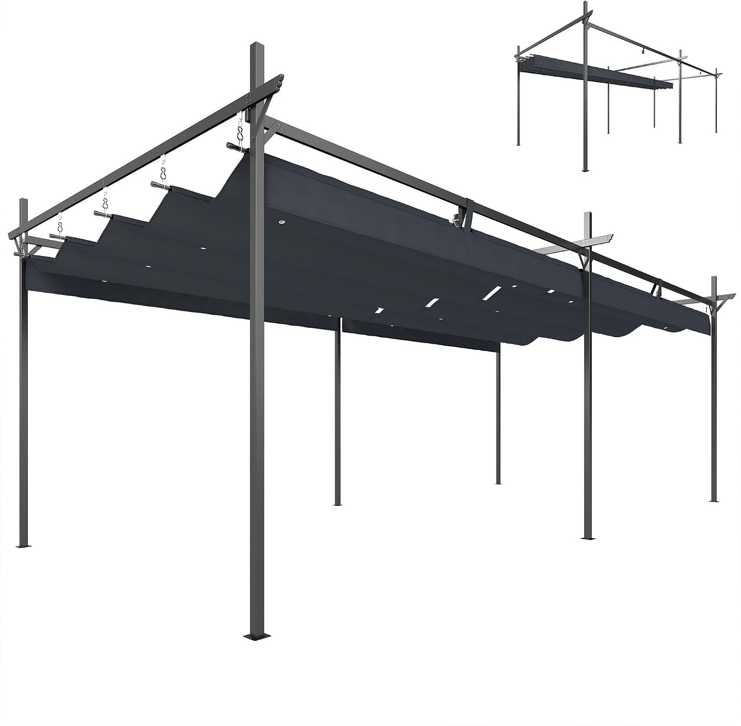 Outsunny Pérgola de Jardín 6x3 m con Techo Retráctil, Cenador de Jardín con UPF30+, Estructura Metálica, Tela de Poliéster, Pabellón para Exterior, Terraza, Gris Oscuro