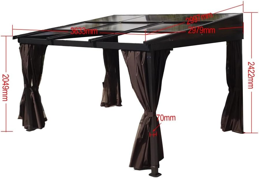 Jet-Line Carpa de lujo de aluminio Karoom 3 x 3,6 m antracita – Cenador de jardín con techo corredizo de policarbonato, resistente a la intemperie y estable, pérgola para jardín y terraza