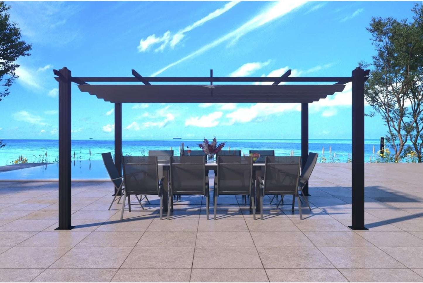 CONCEPT USINE | Pérgola Autoportante 4X3 m (12m²) - Estructura de Aluminio - Lona 100% Poliéster - Nila Gris - Lona Corredera Retráctil - Cenador de Jardín - para Terraza Exterior & Pabellón