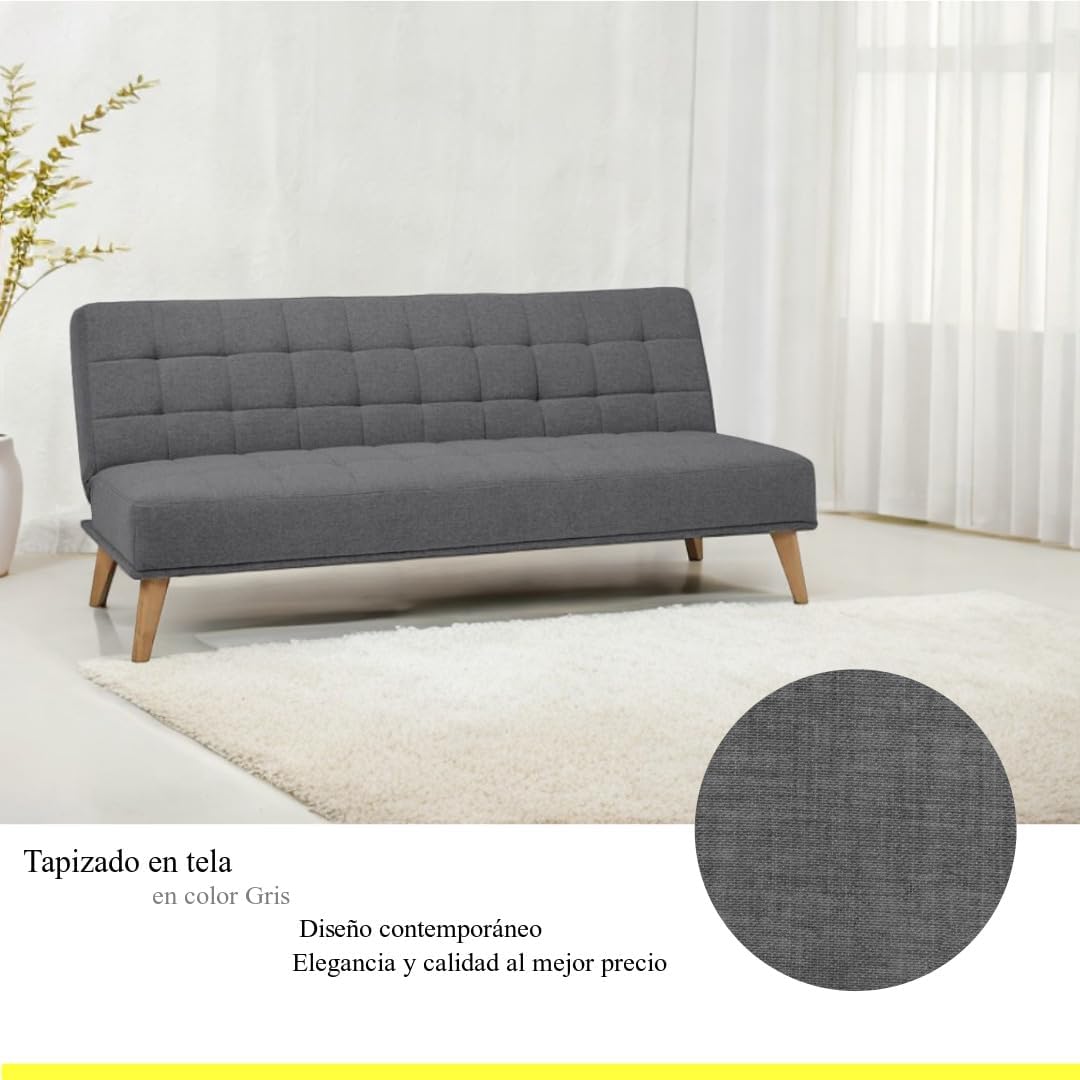 SHIITO | Modelo Versalles - Sofá Cama con Apertura Clic-Clac | Donde la Elegancia y el Confort se encuentran | Diseño Capitoné en Color Gris | 189.5 x 88 x 89 cm