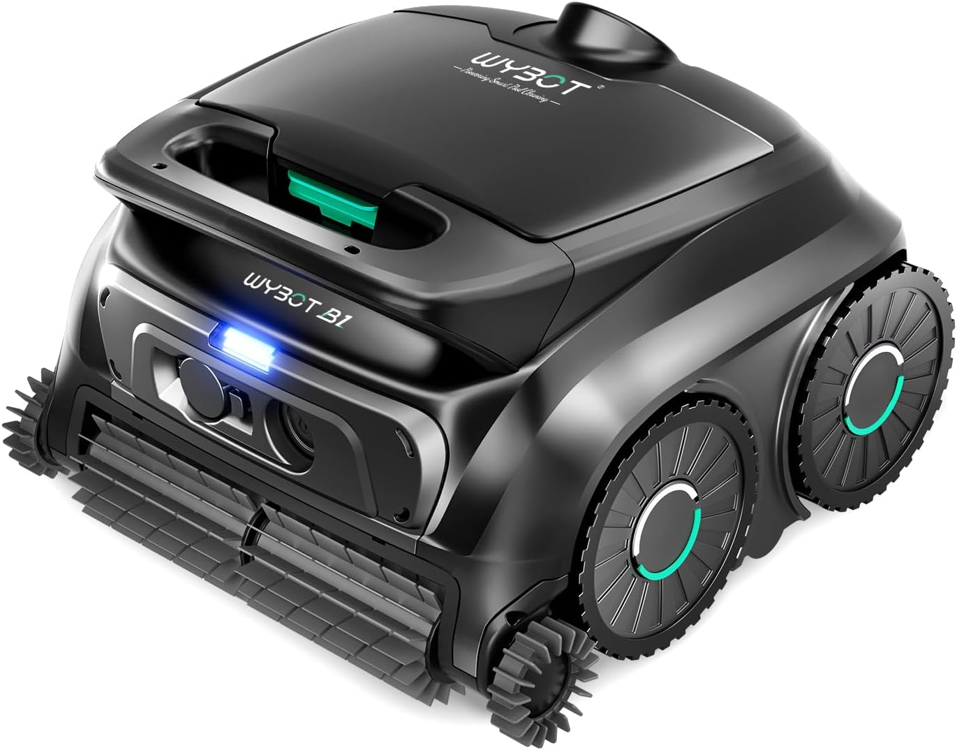 WYBOT B1 Robot de Piscina inalámbrico para Piscinas pequeñas, Robot de Limpieza Inteligente Ligero con Control de aplicación, Cubierta de Pared y Suelo, Dos cepillos Laterales, Negro y Verde