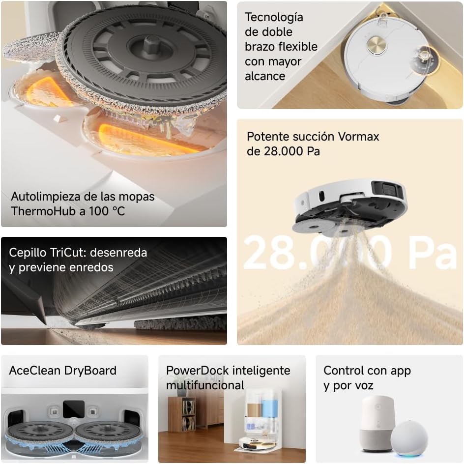 DREAME L50 Ultra Ae Robot Aspirador y Fregasuelos, 100 Días de Vaciado Automático, Mopas con Autolimpieza a Alta Temperatura, 28.000 Pa de Succión, Limpia a Fondo Esquinas y Bordes.