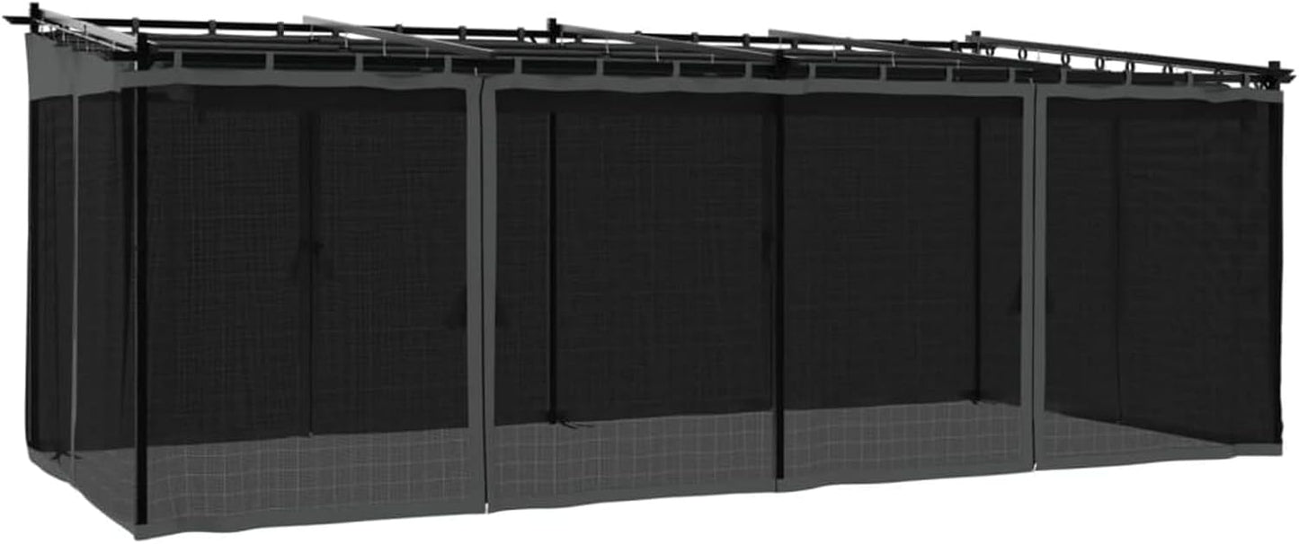 IKAYAA Pérgola de Jardín con Techo Retráctil y Paredes de Malla, Pérgola de Aluminio 6 x 3 m, Cenador de Jardín, Poliéster Resistente al Agua y a UV para Patio Terraza Exterior Antracita