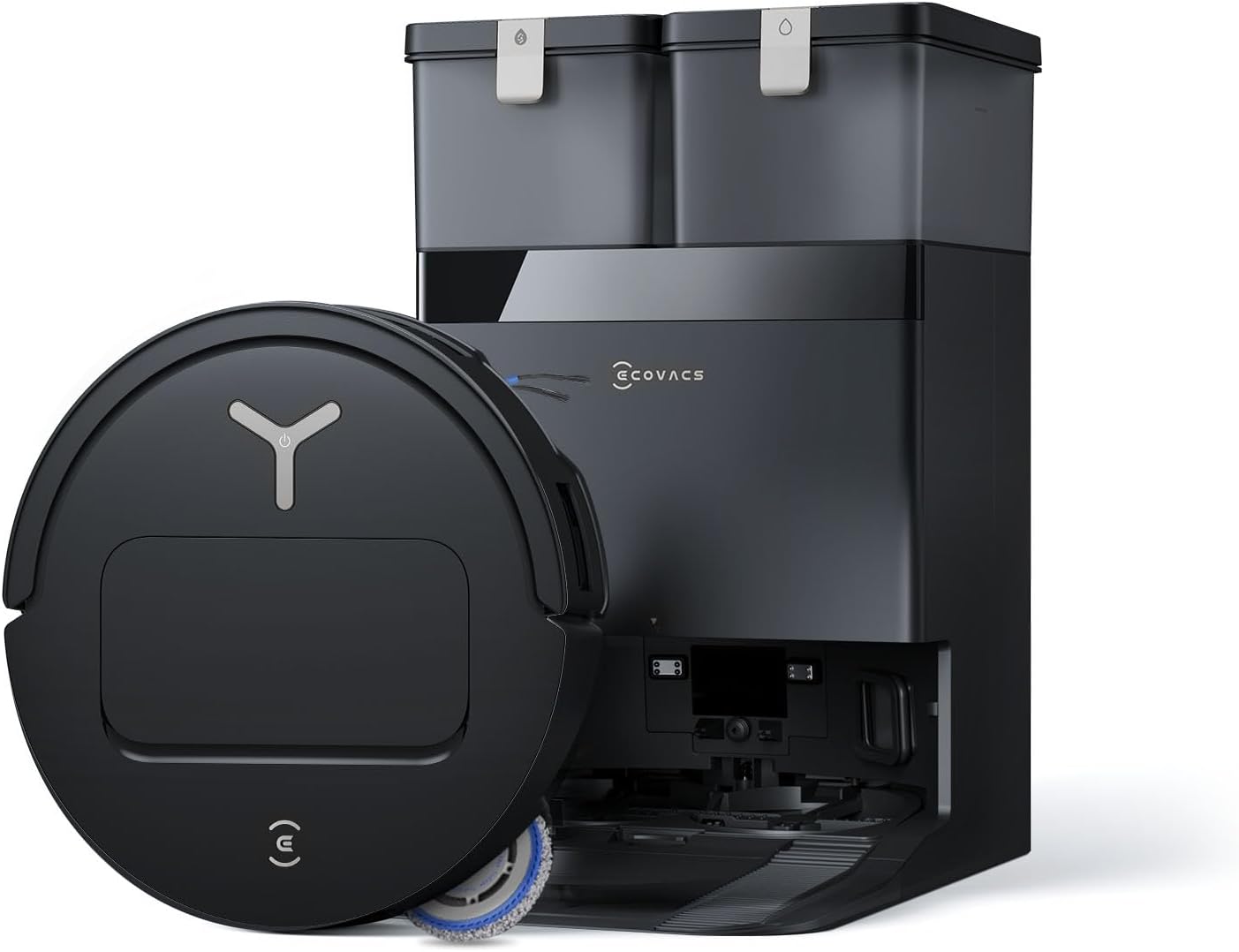 ECOVACS DEEBOT T50 Omni Gen3 Robot Aspirador y fregado, 25 000Pa, Cepillo mopa Extensibles, ZeroTangle 3.0, AIVI 3D 2.0, estación Omni Todo uno, Lavado con Agua Caliente a 75°C, Ultrafino 81mm, Negro