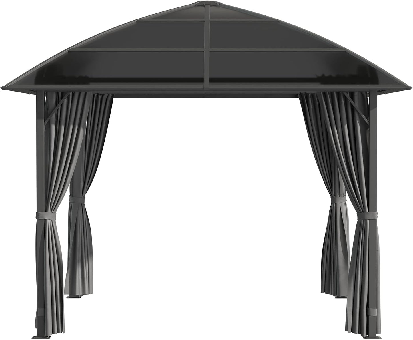 Outsunny Pérgola de Jardín Pabellón 3 x 3 m Estructura de Aluminio y Metal Techo de Policarbonato UV 60+ Impermeable con Paredes Laterales y Cortinas Deslizantes Gris Oscuro