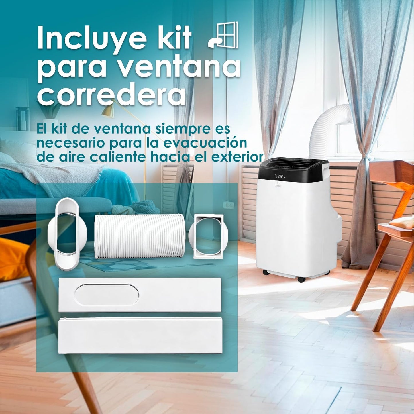 Daitsu Aire Acondicionado Portátil con Deshumidificador Alisios Premium APD 09FX2 | Mando a Distancia | Eficiente y Compacto para el Hogar y Oficina | Estancias hasta 22 m2.