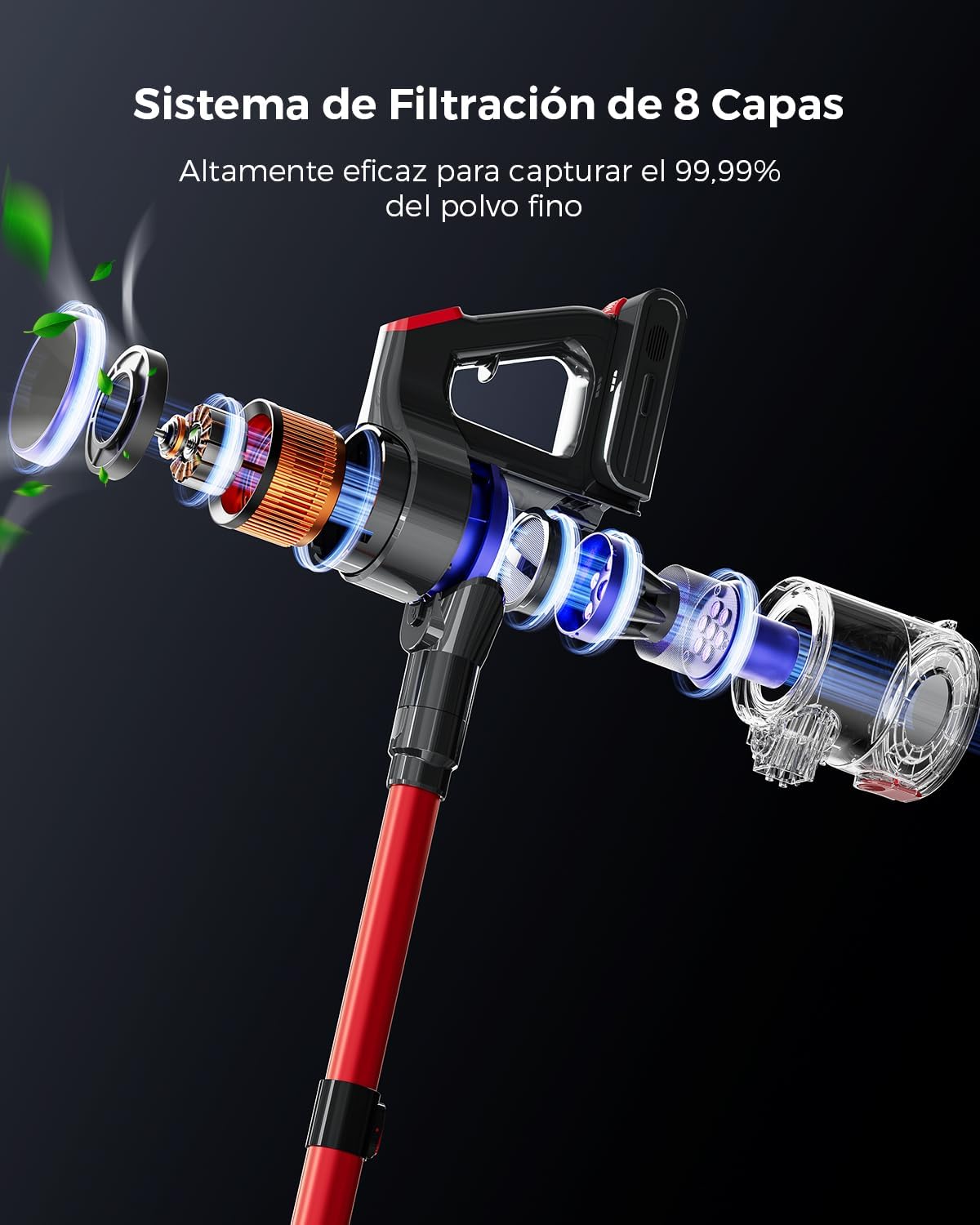 VACTechPro 55000Pa/600W/70Min Aspiradora sin Cable, 1.6L Escoba Aspirador sin Cable con Filtración de 8 Capas, Súper Silencioso Aspirador Vertical con Cepillo Antienredos, Aspiradora, Rojo Oscuro