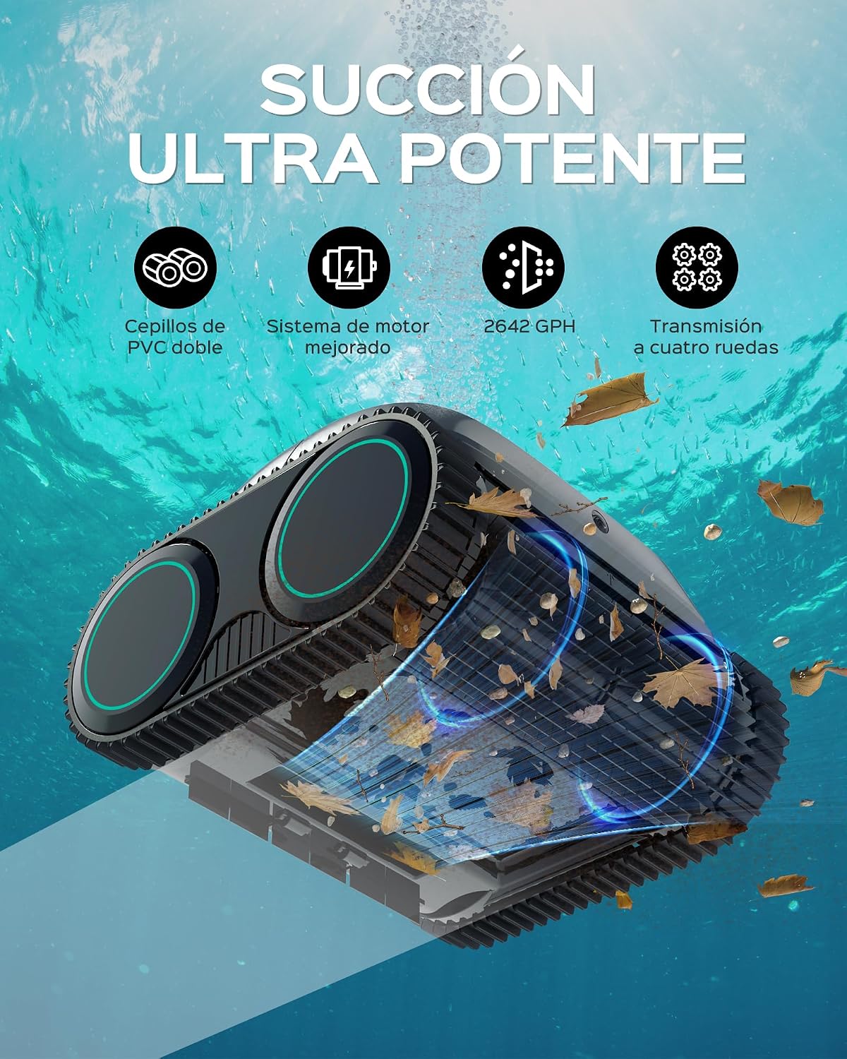 WYBOT C1-Plus Robot Piscina Limpiafondos y Paredes, para Piscinas enterradas y elevadas, 160min autonomía, Limpieza 4-en-1 (160m²), Navegación Inteligente & App, Verde Gris