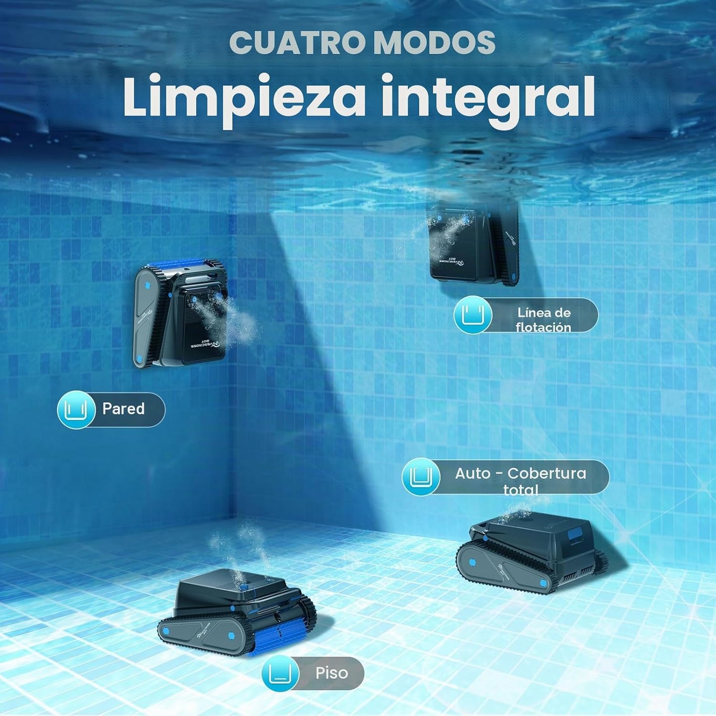 (Nuovo 2026) EVERCROSS BOT Robot Limpiafondos Piscina Automático con App, Robot Piscina sin Cable, Limpieza Completa Suelo y Paredes, 120 Min, Regreso Automático, 200 m²