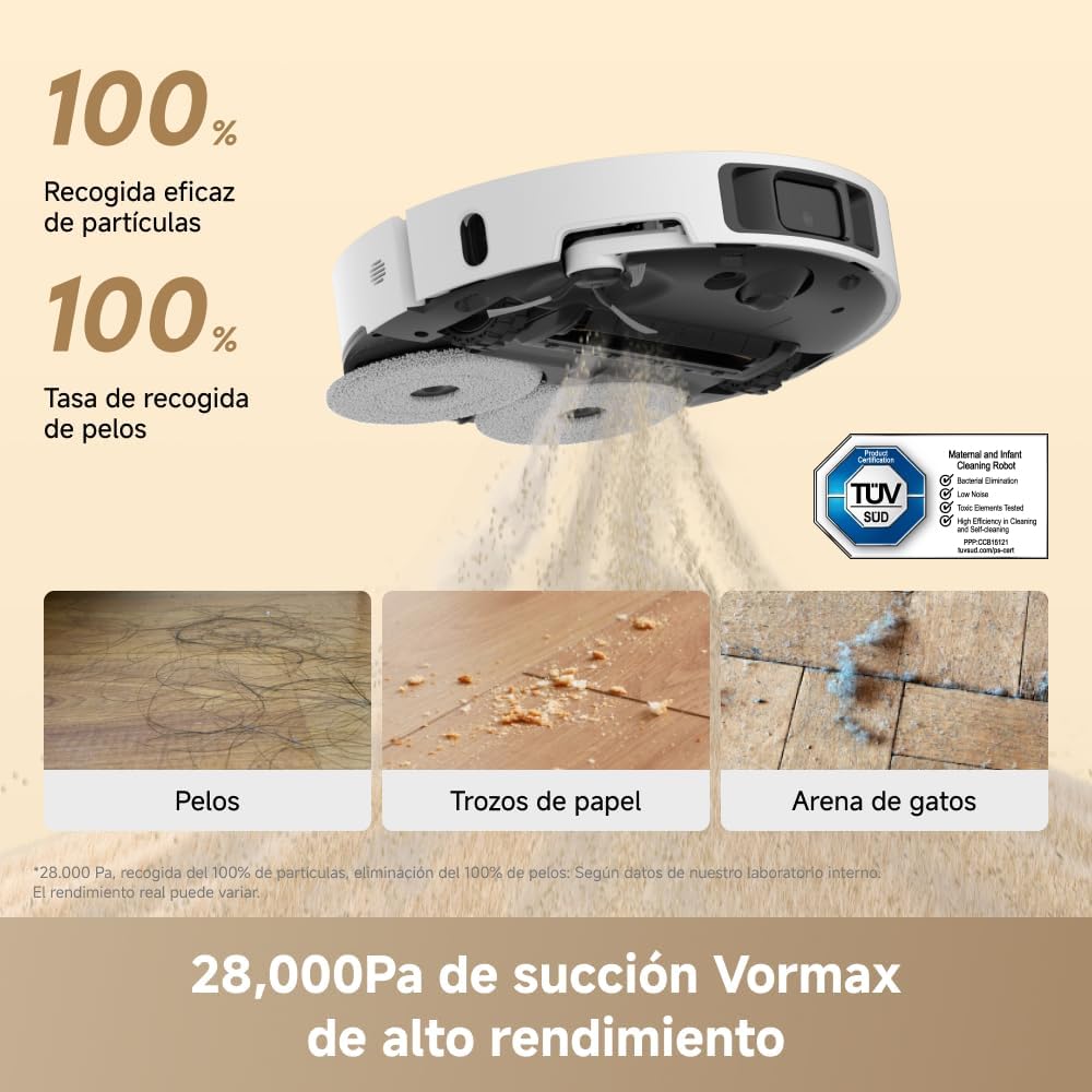 DREAME L50 Ultra Ae Robot Aspirador y Fregasuelos, 100 Días de Vaciado Automático, Mopas con Autolimpieza a Alta Temperatura, 28.000 Pa de Succión, Limpia a Fondo Esquinas y Bordes.