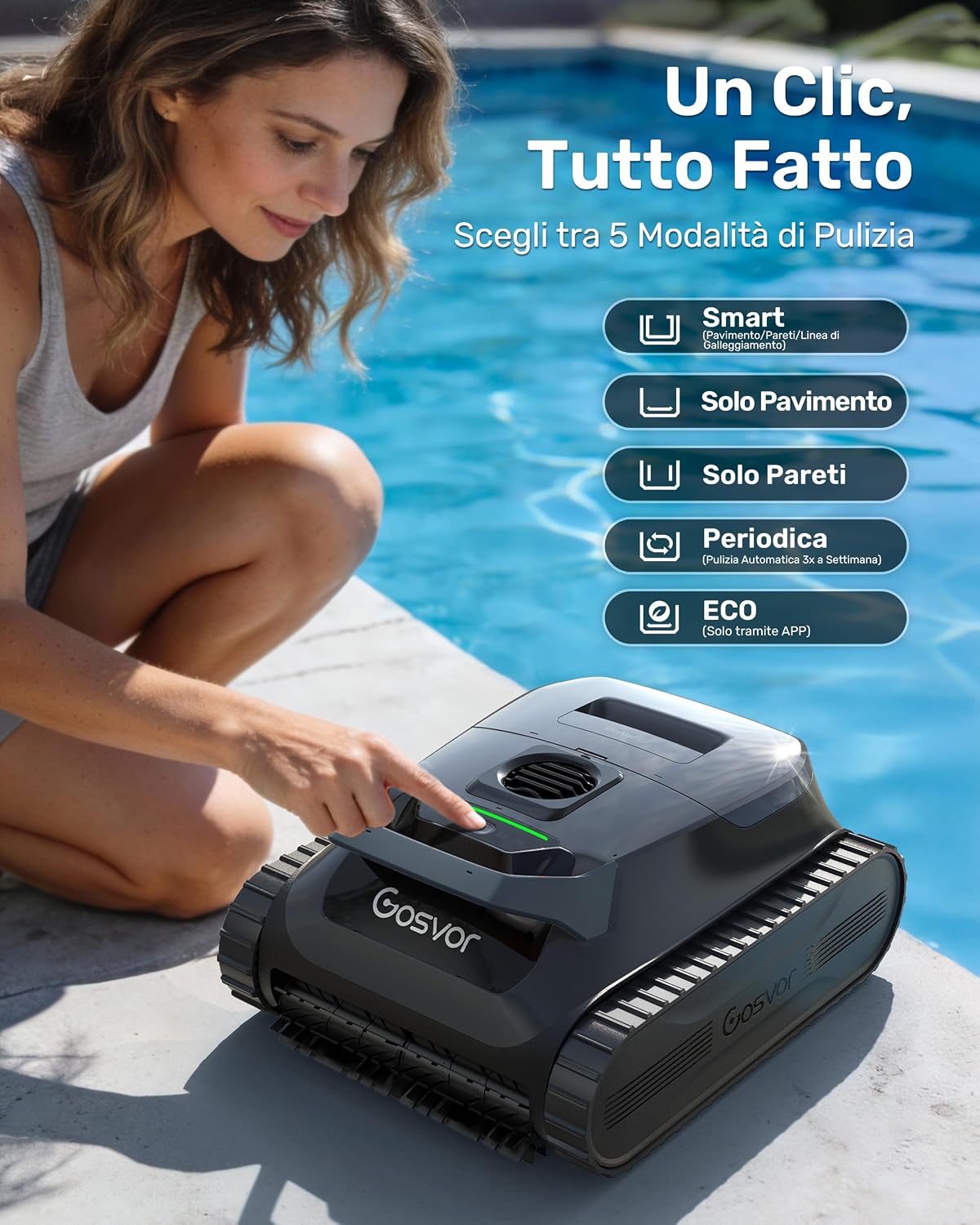 Gosvor LiteVac G1 Robot Limpiafondos Piscina,7kg,200min Autonomía,Doble Filtración,Control de la App,200m²,Gris