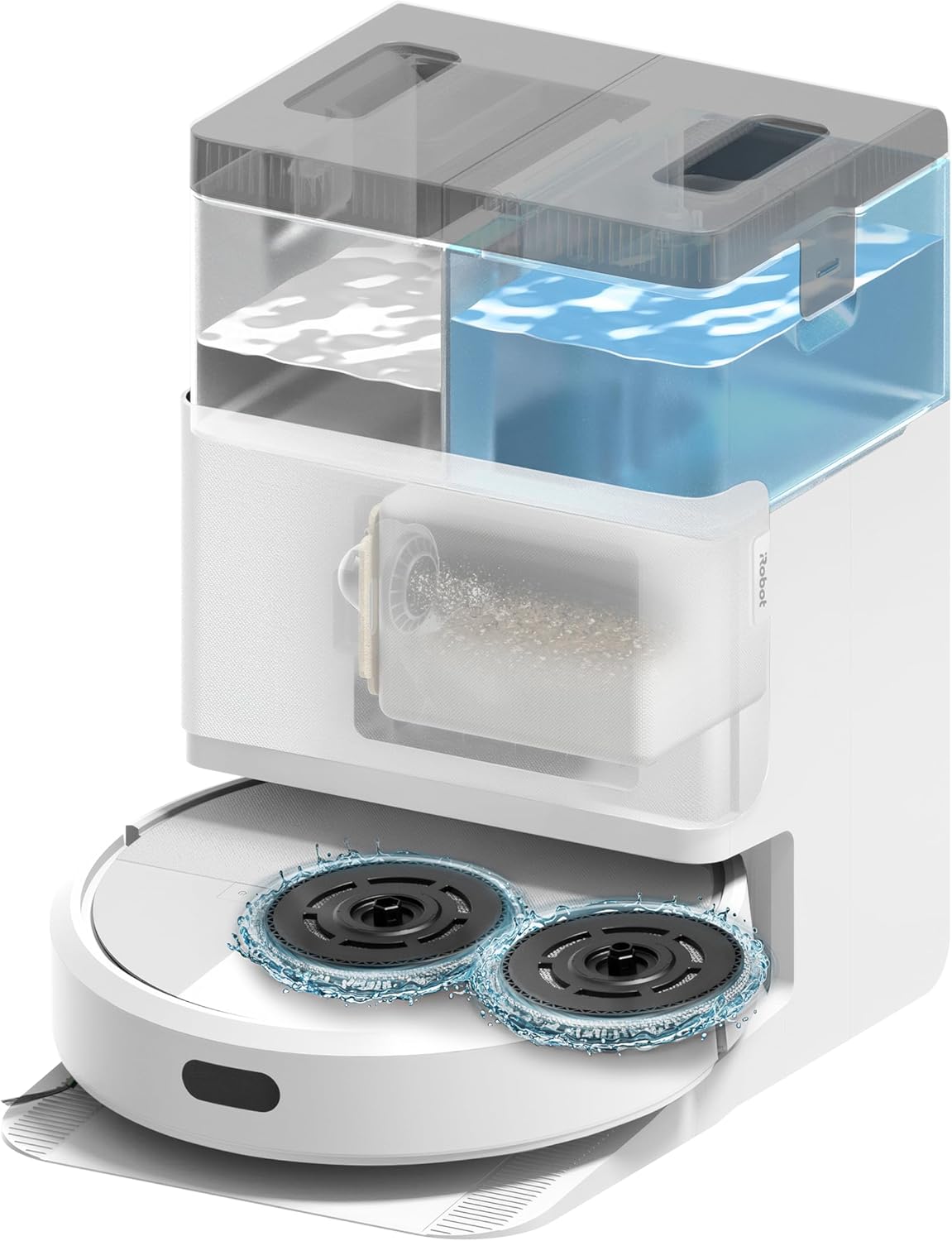 iRobot Roomba Plus 405 Combo con Base AutoWash multifunción y autolimpiable, Lavado y Secado mopas DualClean elevables, Clearview LiDAR,75 días de autovaciado, Doble fregado con SmartScrub, App_B