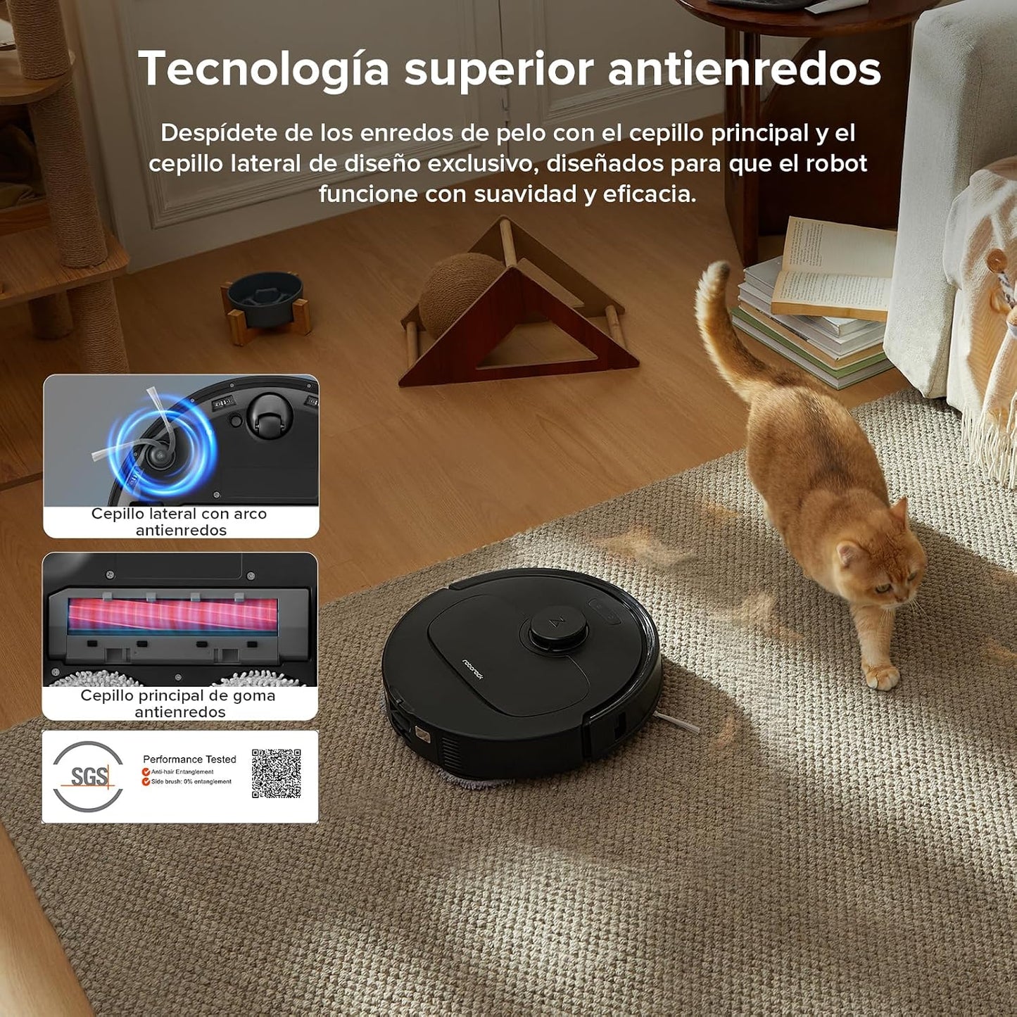 roborock Robot Aspirador QV 35A Set, 8000Pa de succión, Dos mopas giratorias elevables, cepillos antienredos, tecnología reactiva para Evitar obstáculos, navegación y mapeo,Negro