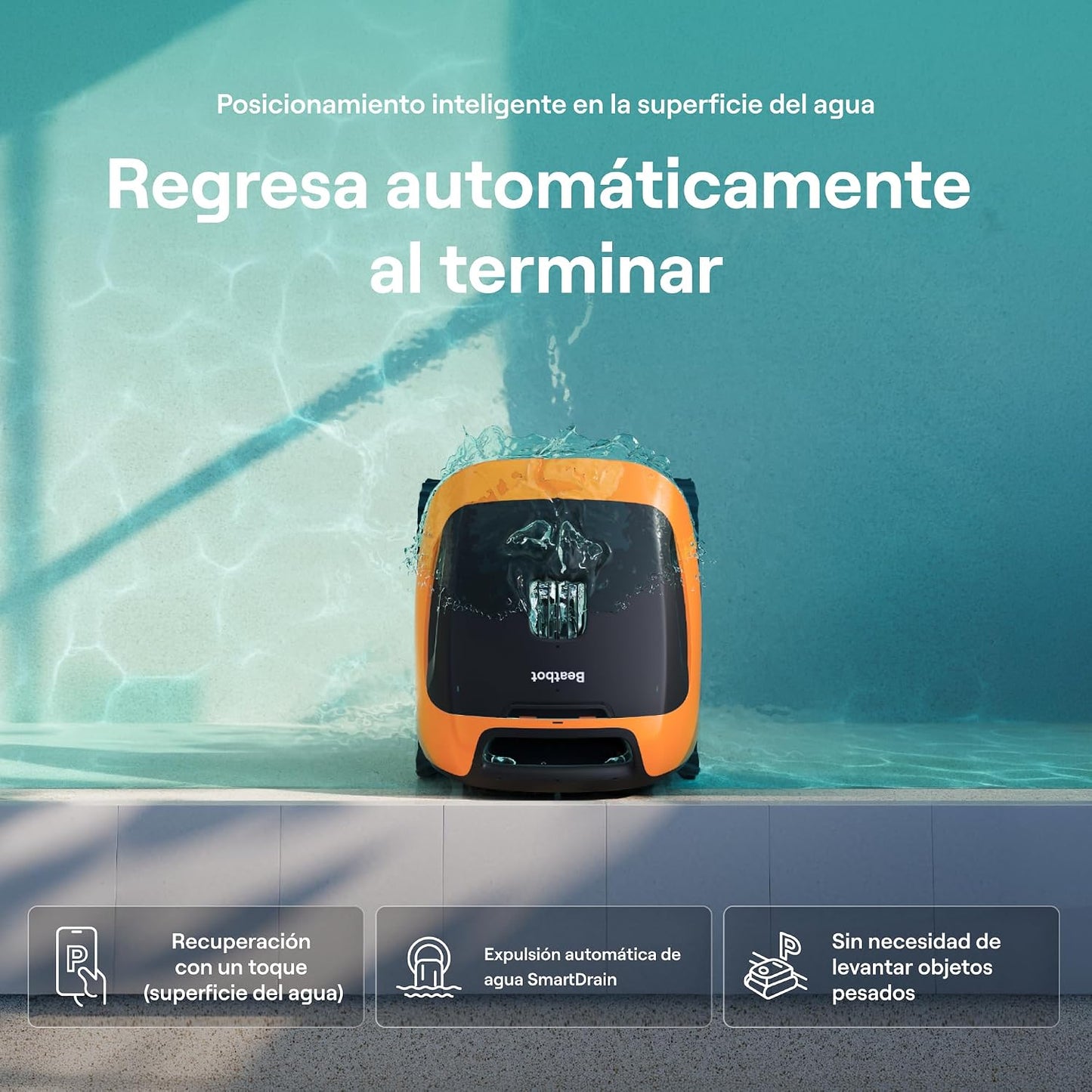 Beatbot (2026 Nuevo Sora 30 Robot Piscina limpiafondos y Paredes, Plataformas y línea de flotación, 25700 LPH, Posicionamiento Superficie, 5l residuos,App,Piscinas enterradas y elevadas, Orange