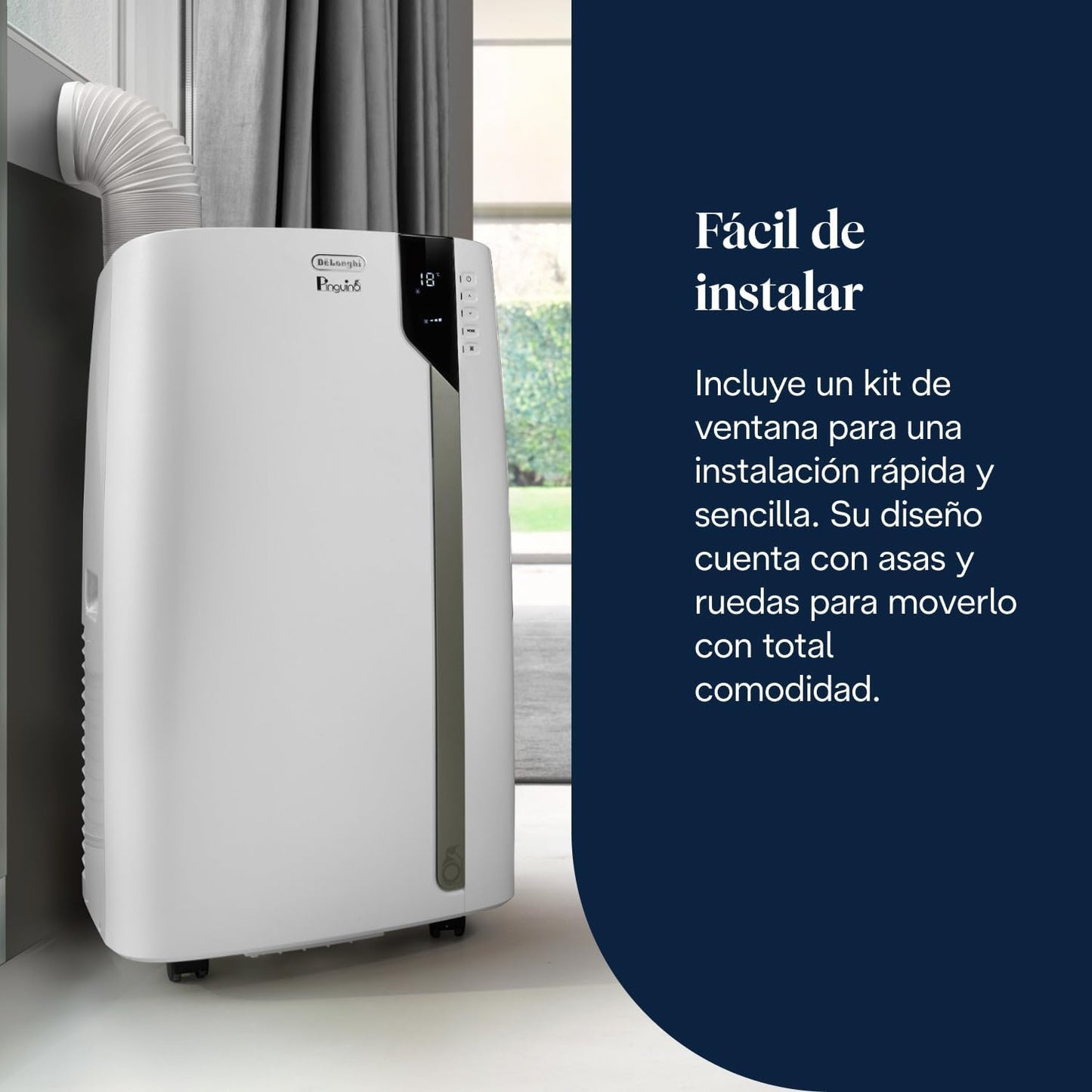 De'Longhi Pinguino PAC EX93 Extreme Aire Acondicionado Portátil Silencioso con Tecnología Arctic Whisper Extreme, 9.400 BTU/h, 2.5 kW, hasta 85 m³, Clase A+