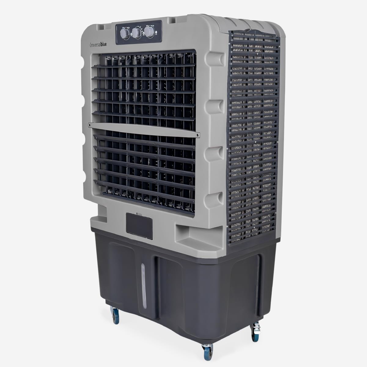 UNIVERSALBLUE Climatizador Modo Evaporativo y Frío Portatil | Aire Acondicionado Natural | x3 Packs de hielo | Capacidad 120L | 3 Velocidades | Silencioso | 10.000 m³/h | Superficies de 80 m²