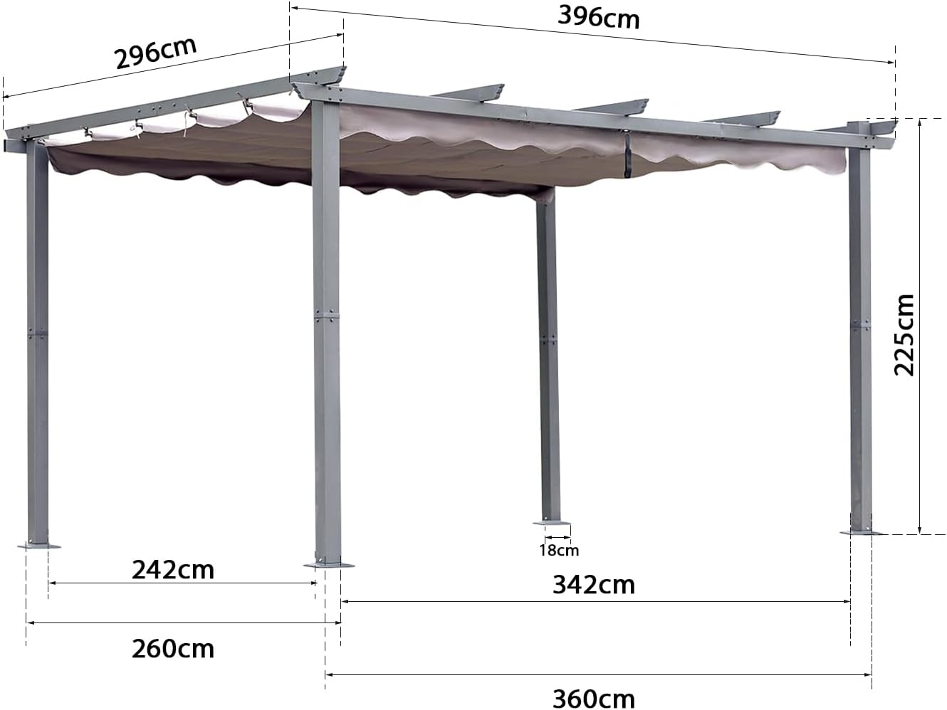 [Actualizado] Angel Living Pérgola de Aluminio con Techo Retráctil, Pabellón con Diseño Elegante, Cenador con Tela de Poliéster Resistente al Agua y a UV, Uso para el Exterior (3 x 4, Gris)