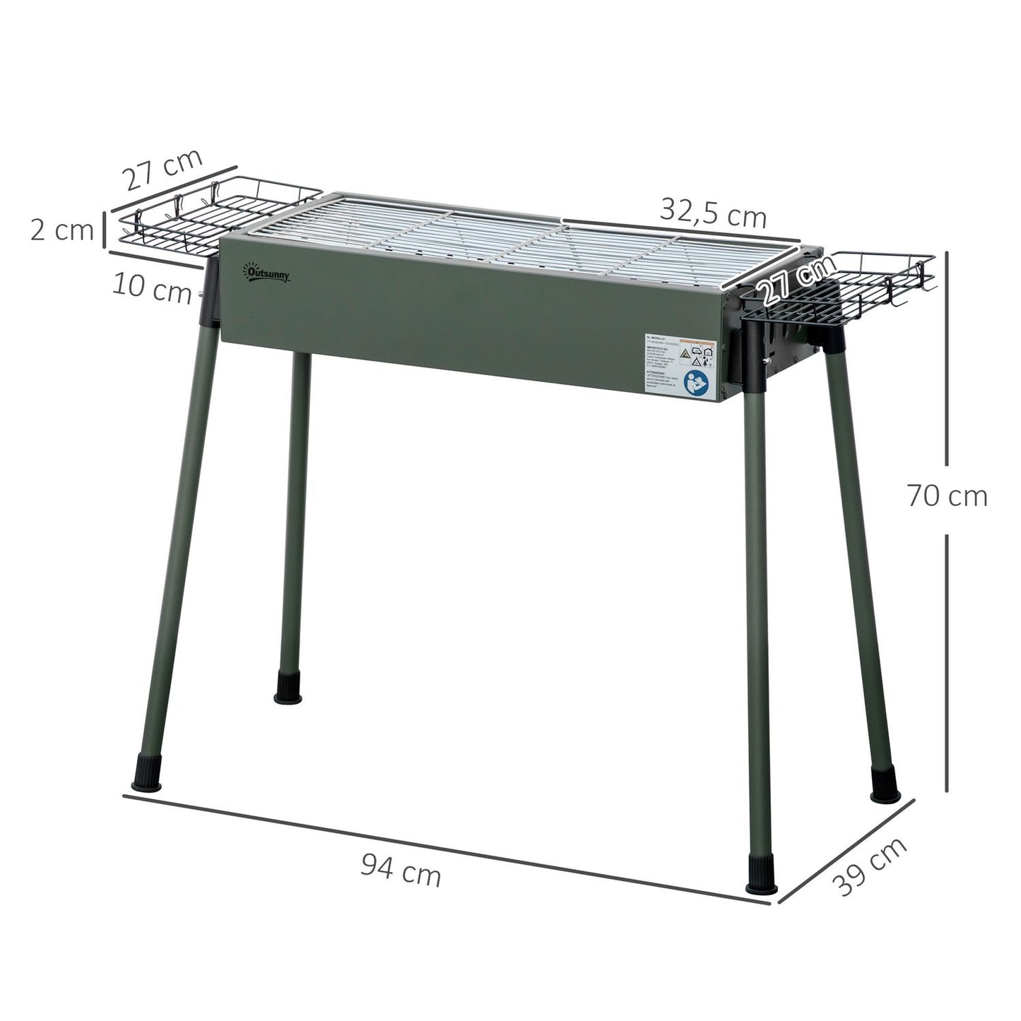 Barbacoa Carbón De Acero Inoxidable Metal 94x39x70 Cm-outsunny.verde