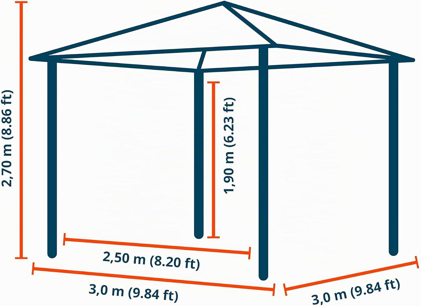 Cenador de jardín 3x3 m ALU Premium Aprox. 220g/m² Lona de Techo Cenador Impermeable 4 Lados cenador de jardín Topo Claro Aprox. 9x9 cm Perfil
