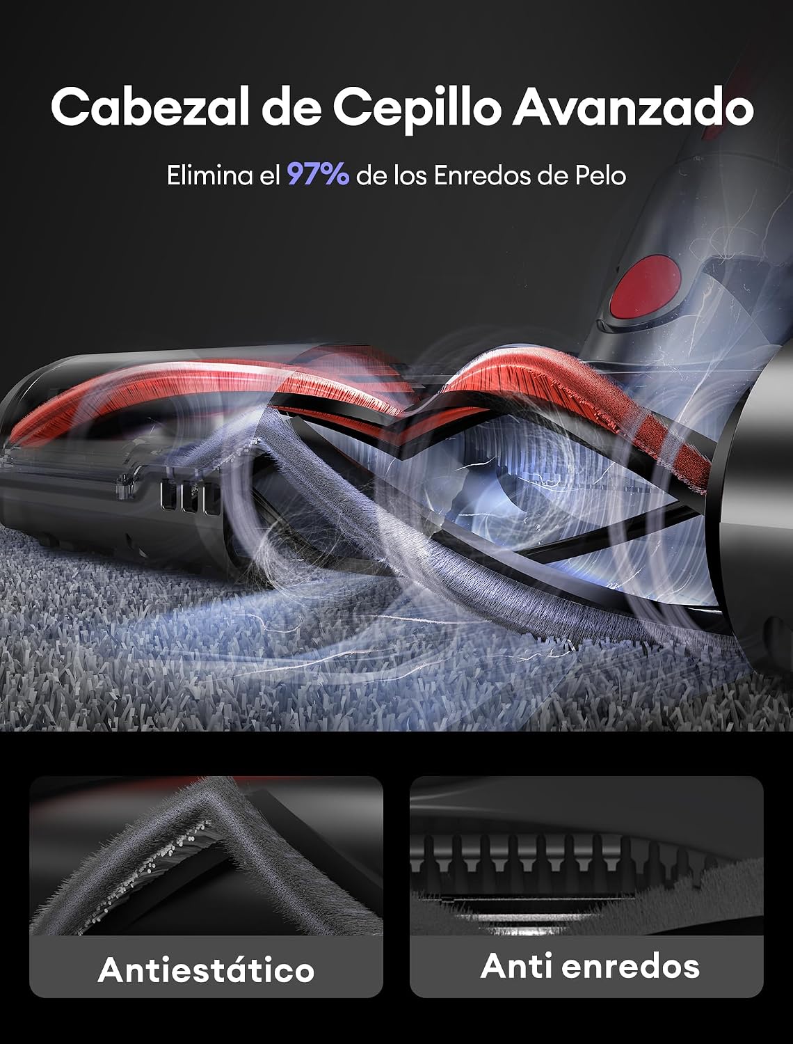 Ultenic Aspiradora sin Cable 55Kpa/60Min, Pantalla LED Muestra Batería Restante en Minutos, Escoba Aspiradora Antienredo con Tubo Articulado, Limpia el Fondo de los Muebles sin Agacharse
